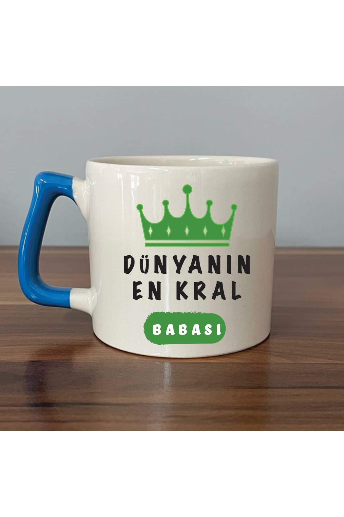Dünyanın En Kral Babası Baskılı Mavi Kulplu Prime Kupa - Babalar Günü Hediyesi Bardak Fincan Mug