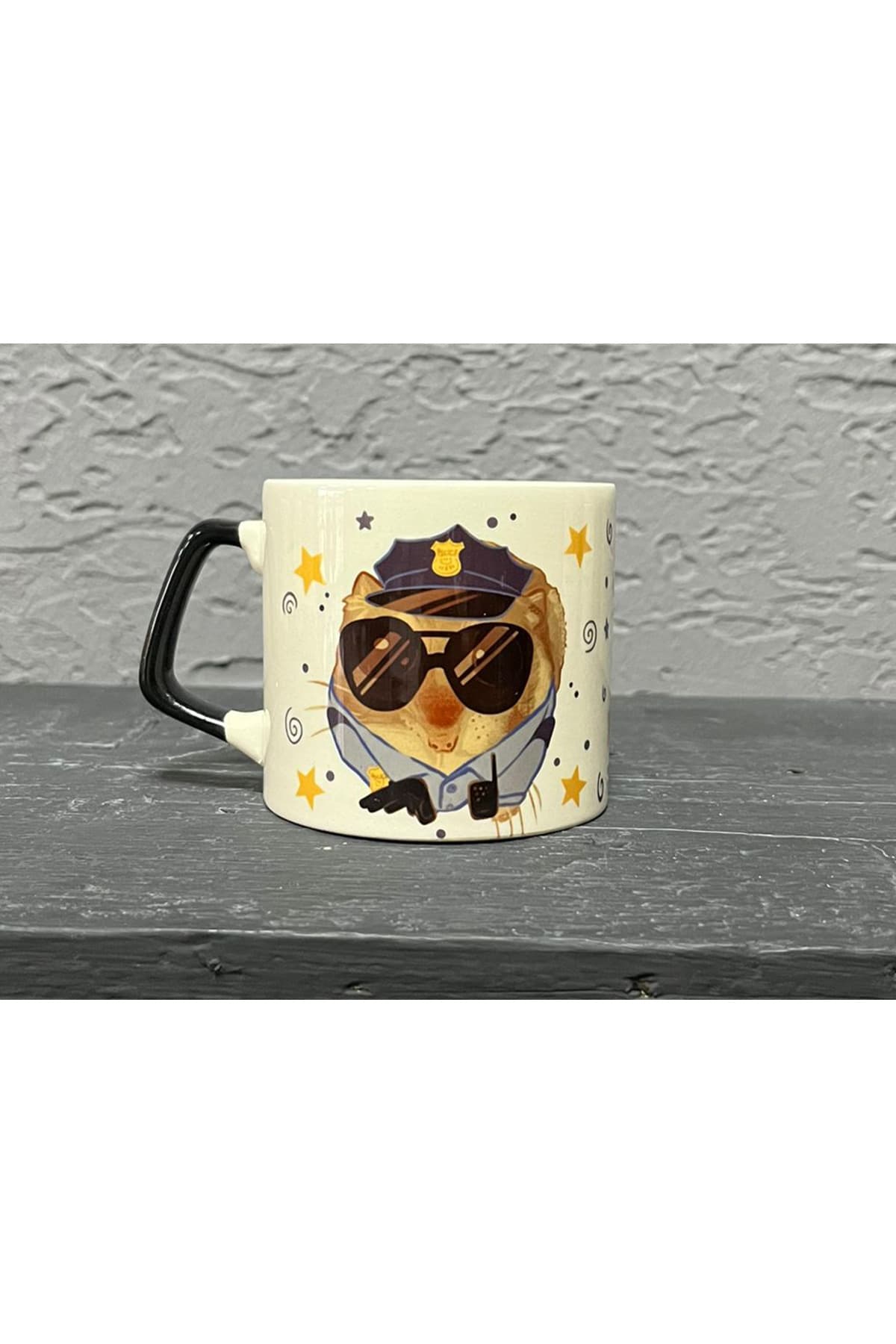 Sad Üzgün Hamster Polis Baskılı Siyah Kulplu Prime Kupa - Polise Hediye Bardak Fincan Mug