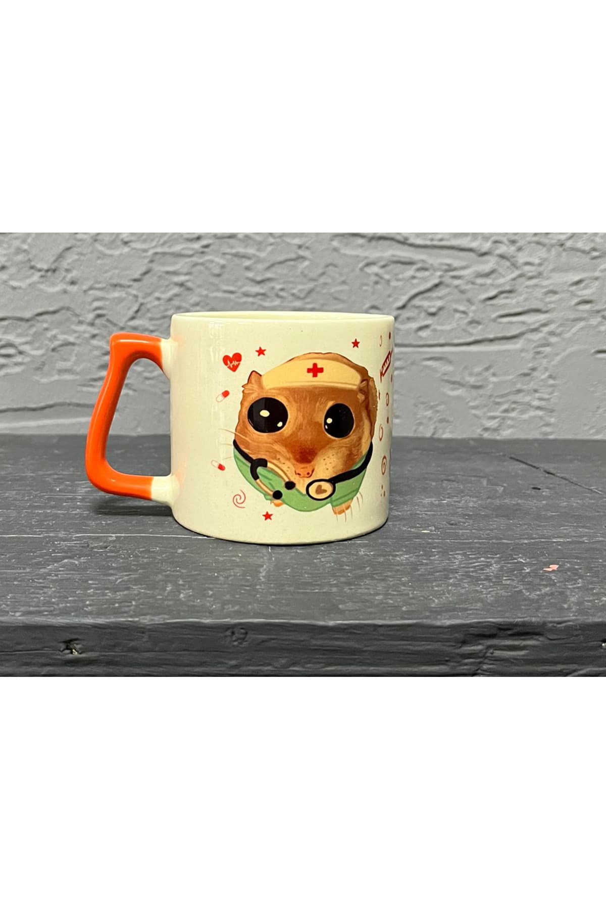 Sad Üzgün Hamster Baskılı Turuncu Kulplu Prime Kupa - Hemşireye Hediye Bardak Fincan Mug Model 00475