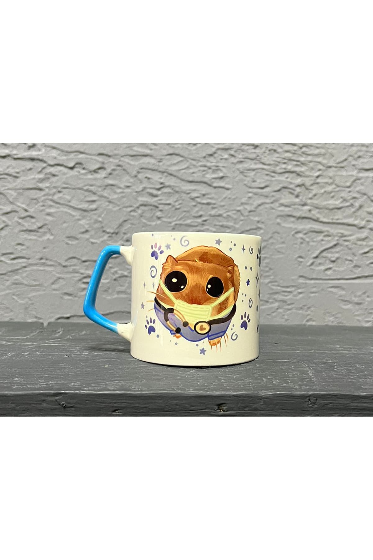 Sad Üzgün Hamster Baskılı Mavi Kulplu Prime Kupa - Veterinere Hediye Bardak Fincan Model 00476