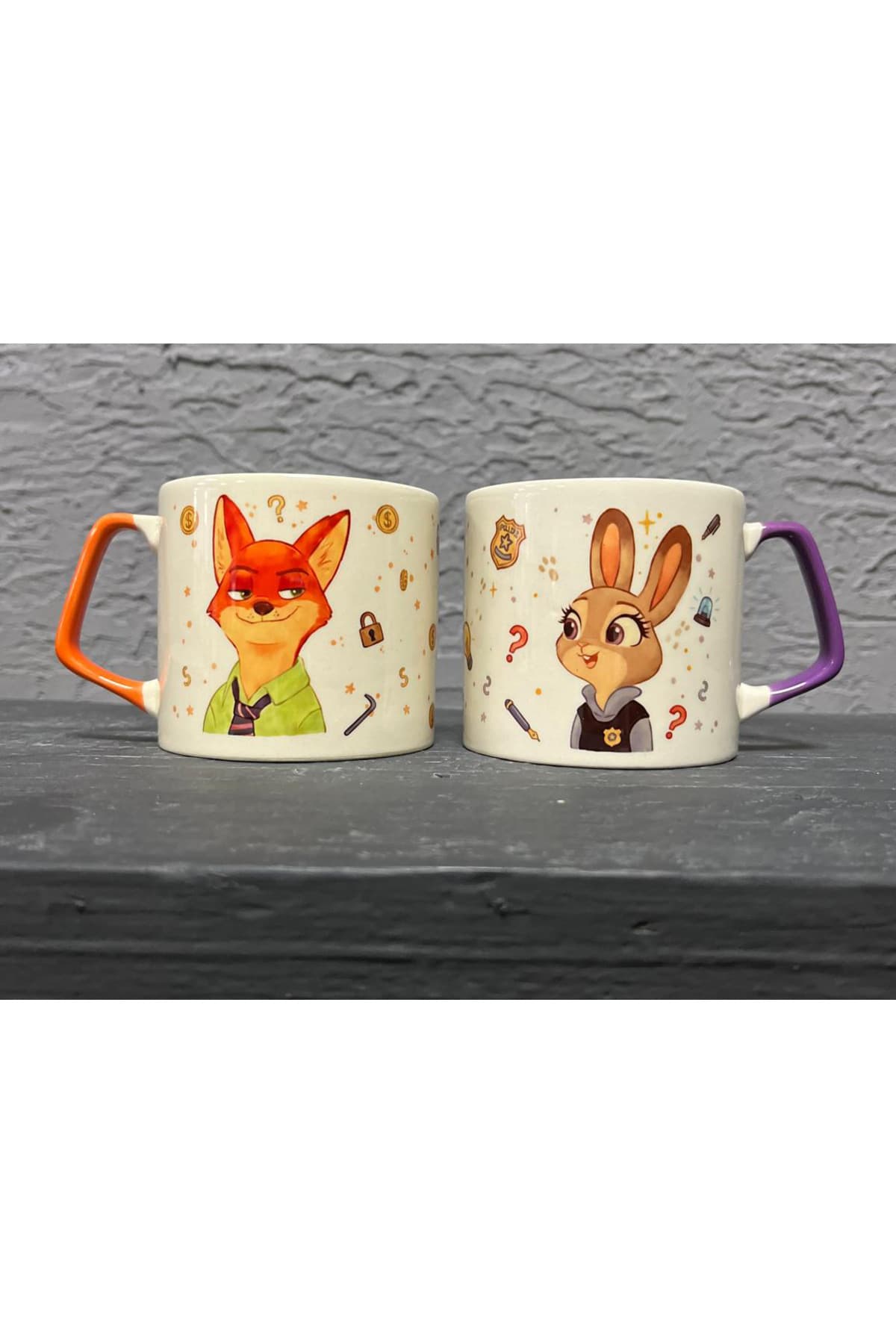 Zootropolis Nick & Judy Baskılı Kulplu Prime Kupa - Sevgililer Günü Hediyesi Bardak Fincan Mug
