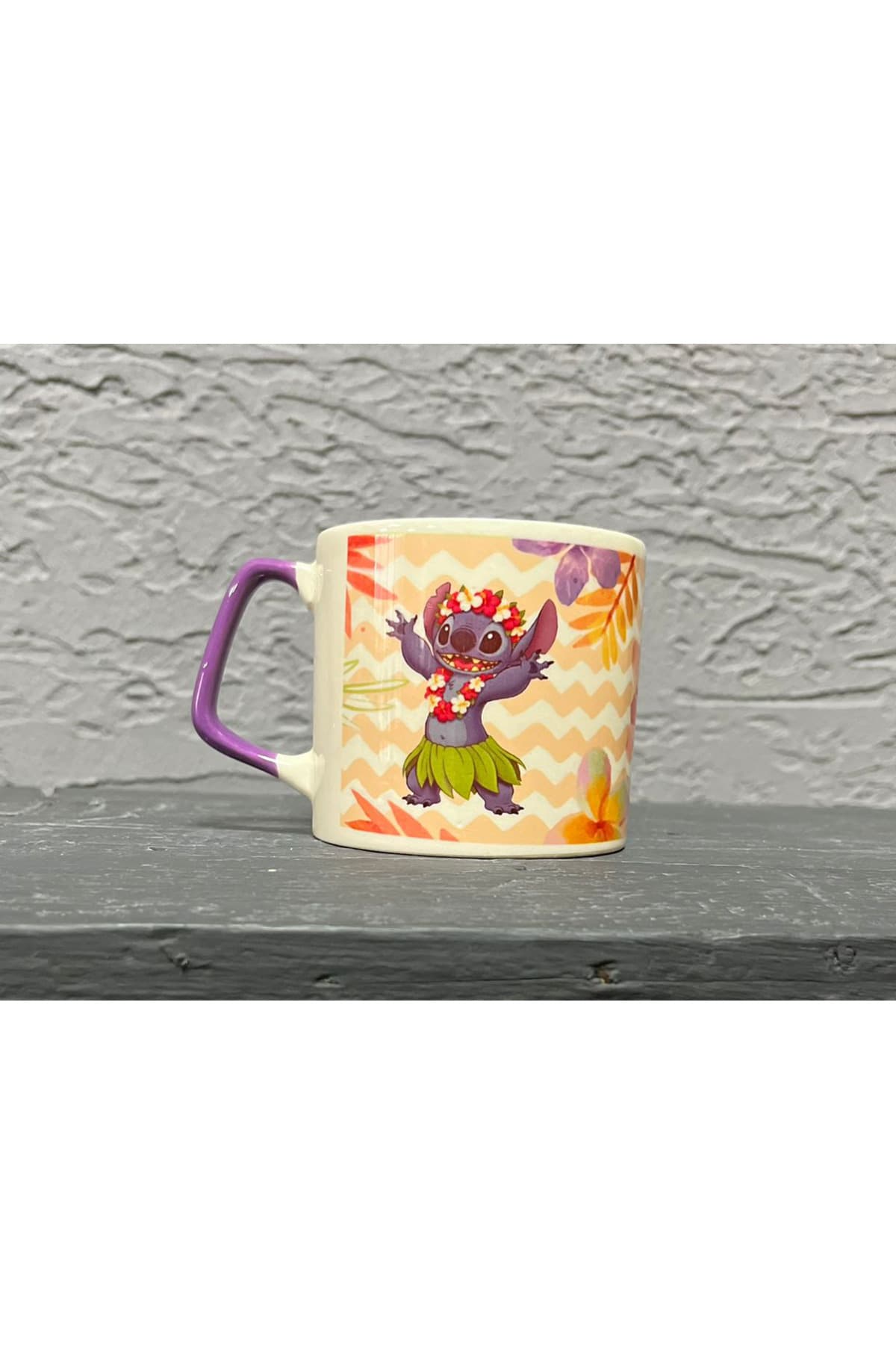 Stitch Dans Ediyor Baskılı Mor Kulplu Prime Kupa - Sevgililer Günü Hediyesi Bardak Fincan Mug