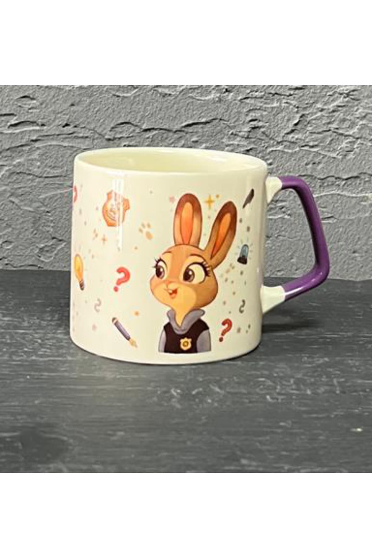 Zootropolis Judy Baskılı Mor Kulplu Prime Kupa - Sevgililer Günü Hediyesi Bardak Fincan Mug