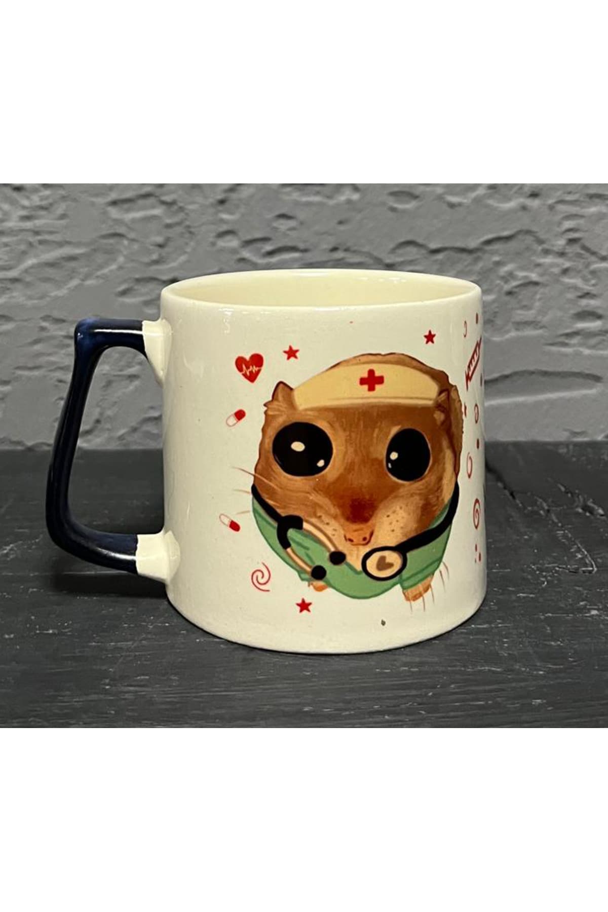 Sad Üzgün Baskılı Lacivert Kulplu Prime Kupa - Hemşireye Hediye Bardak Fincan Mug Model 00716