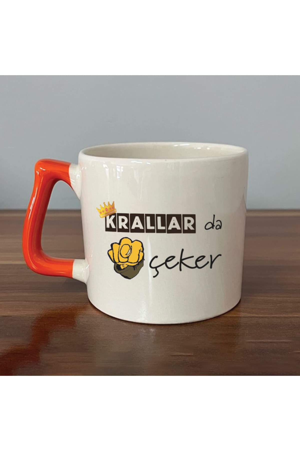 Krallar Da Nah Çeker Baskılı Turuncu Kulplu Prime Kupa - Komik Hediye Bardak Fincan Mug