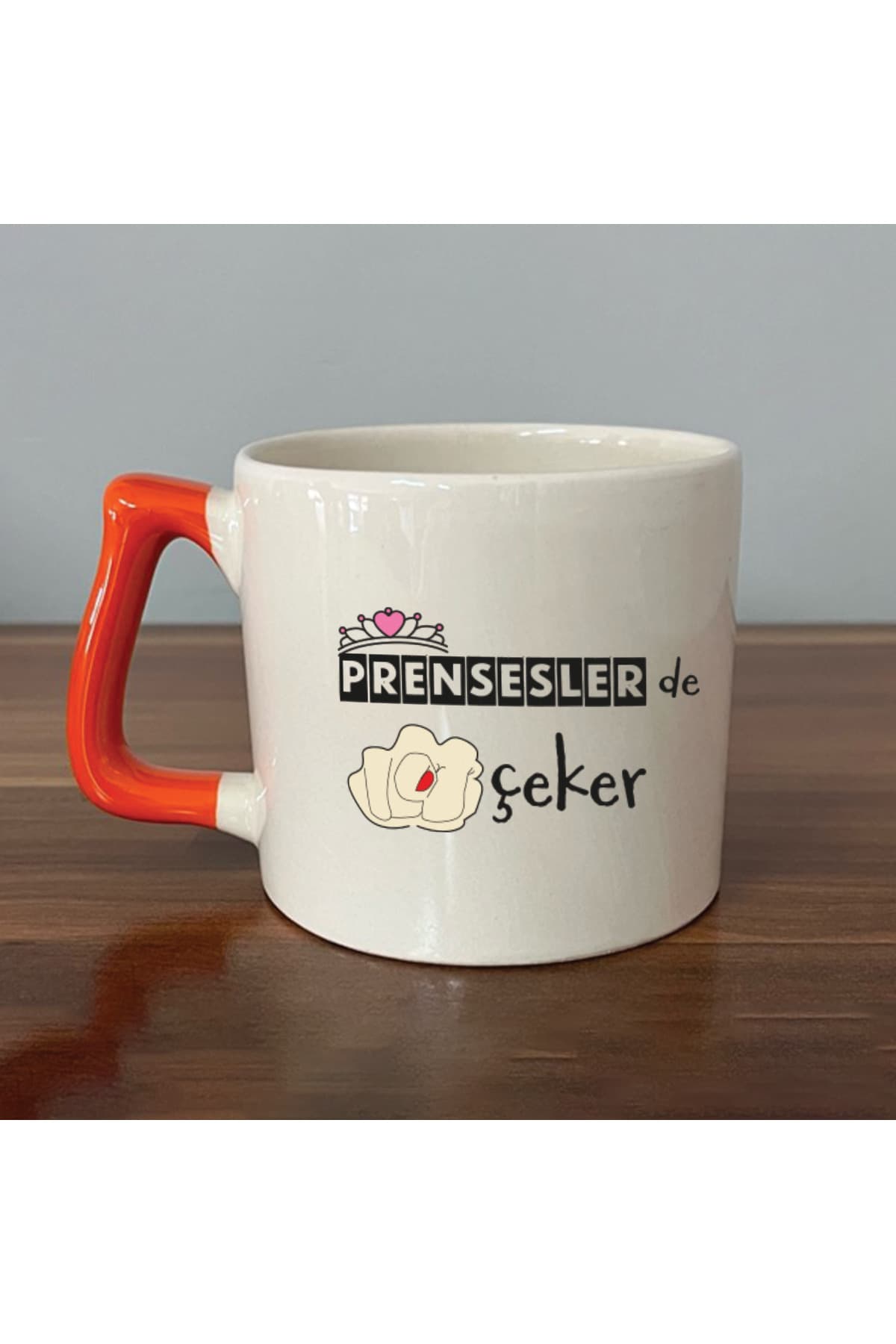Prensesler De Nah Çeker Baskılı Turuncu Kulplu Prime Kupa - Komik Hediye Bardak Fincan Mug