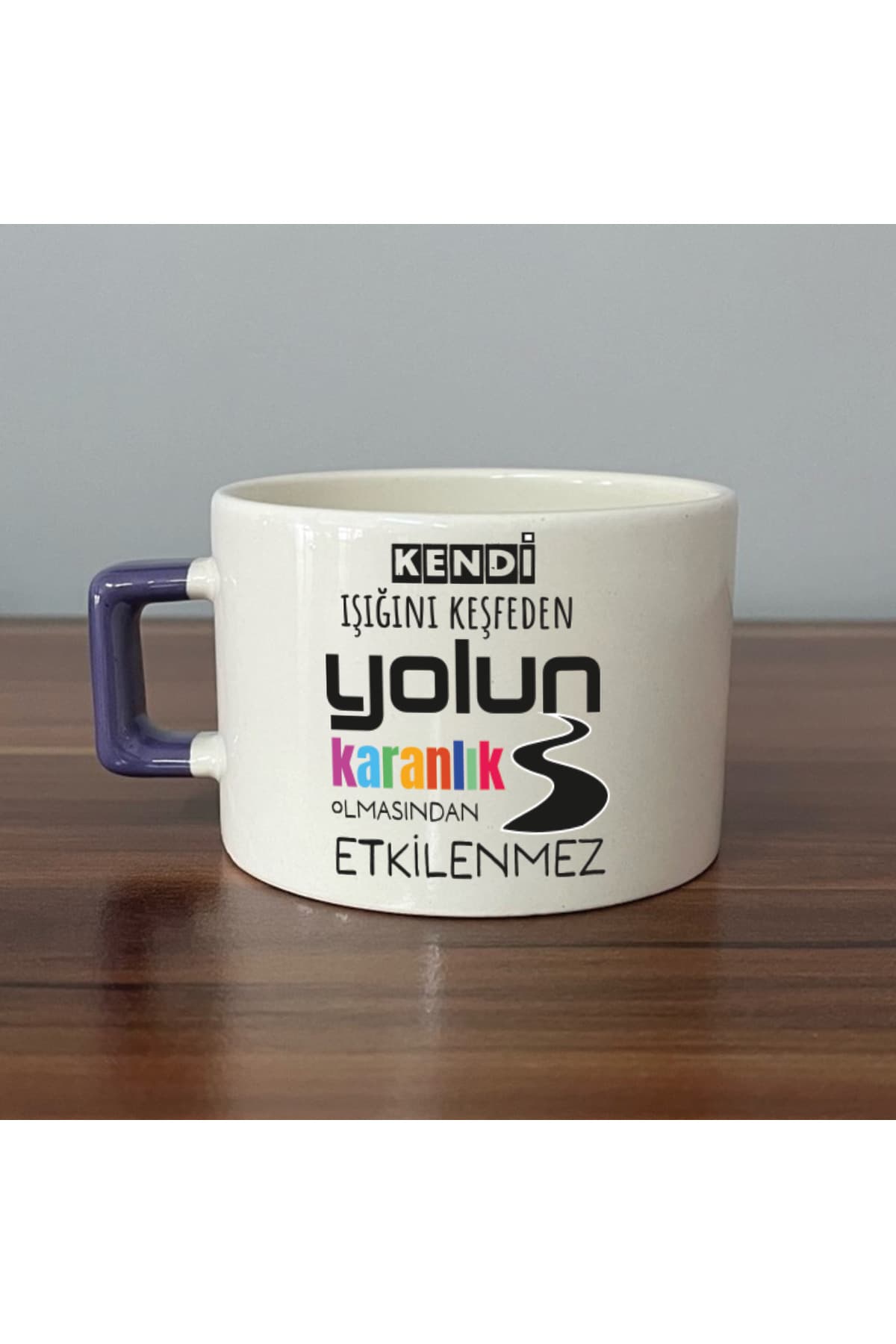 Kendi Işığını Keşfeden Baskılı Mor Kulplu Kare Kupa Bardak Fincan Mug