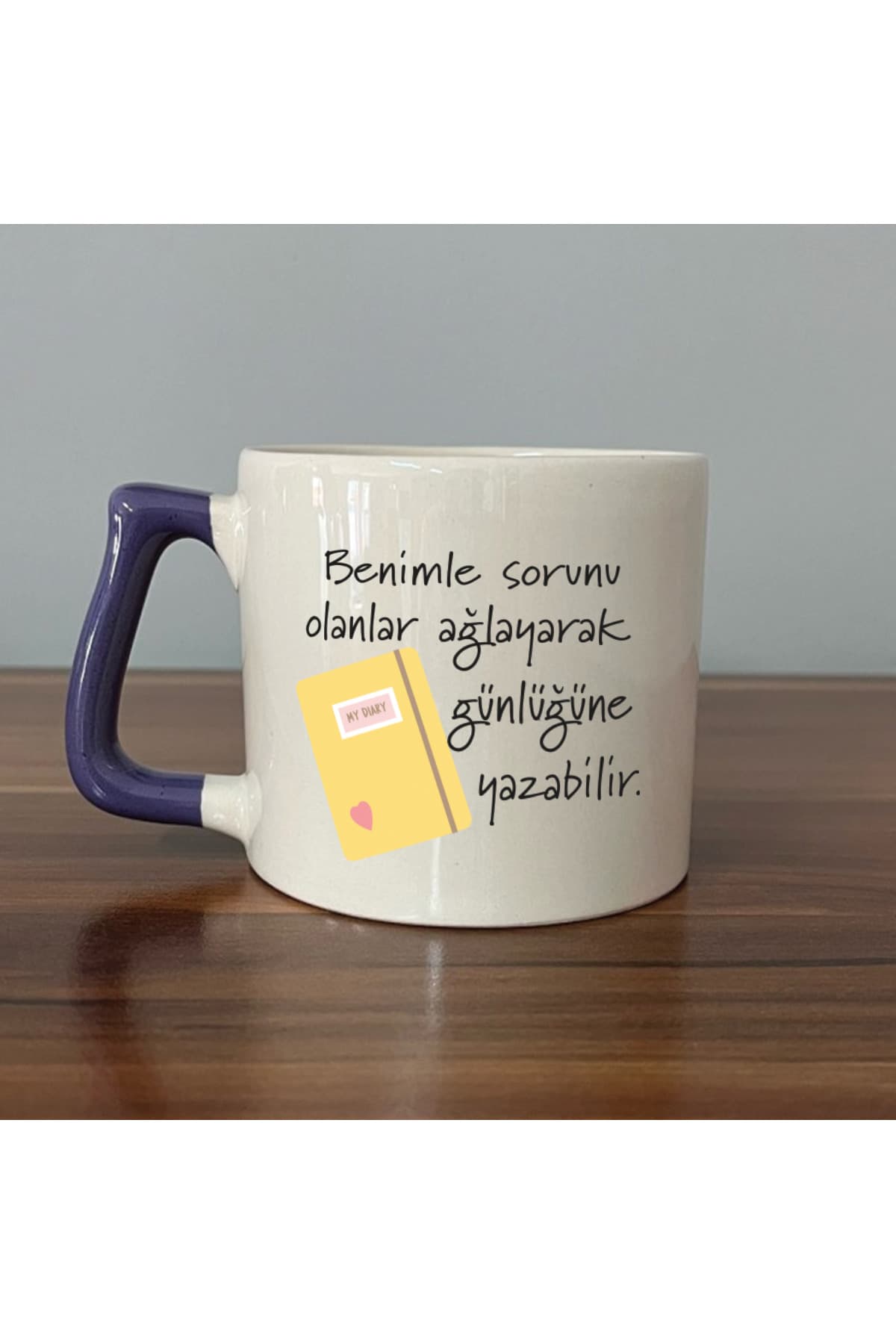 Benimle Sorunu Olanlar Ağlayarak Baskılı Mor Kulplu Prime Kupa Bardak Fincan Mug