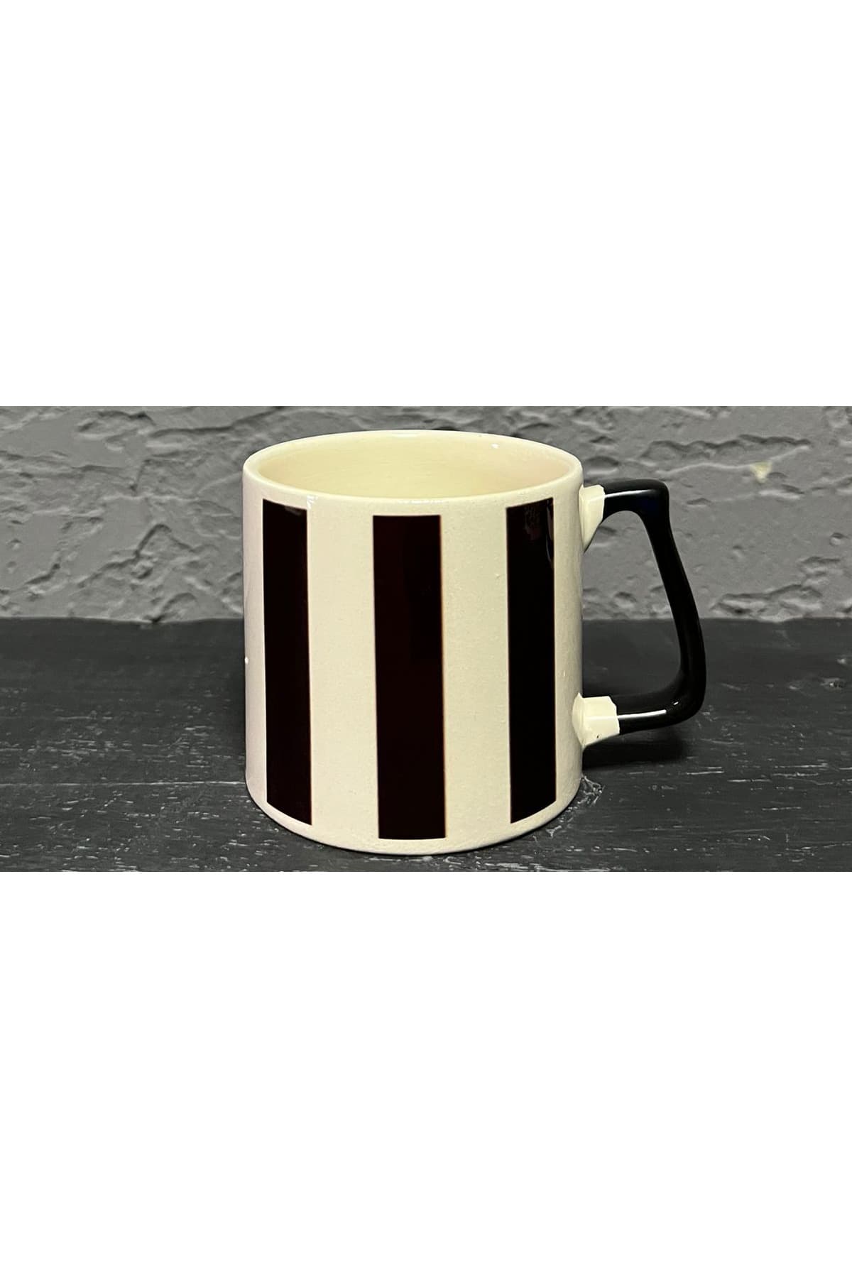 Dikey Çizgi Desenli Baskılı Kulplu Prime Kupa Bardak Fincan Mug - Beyaz
