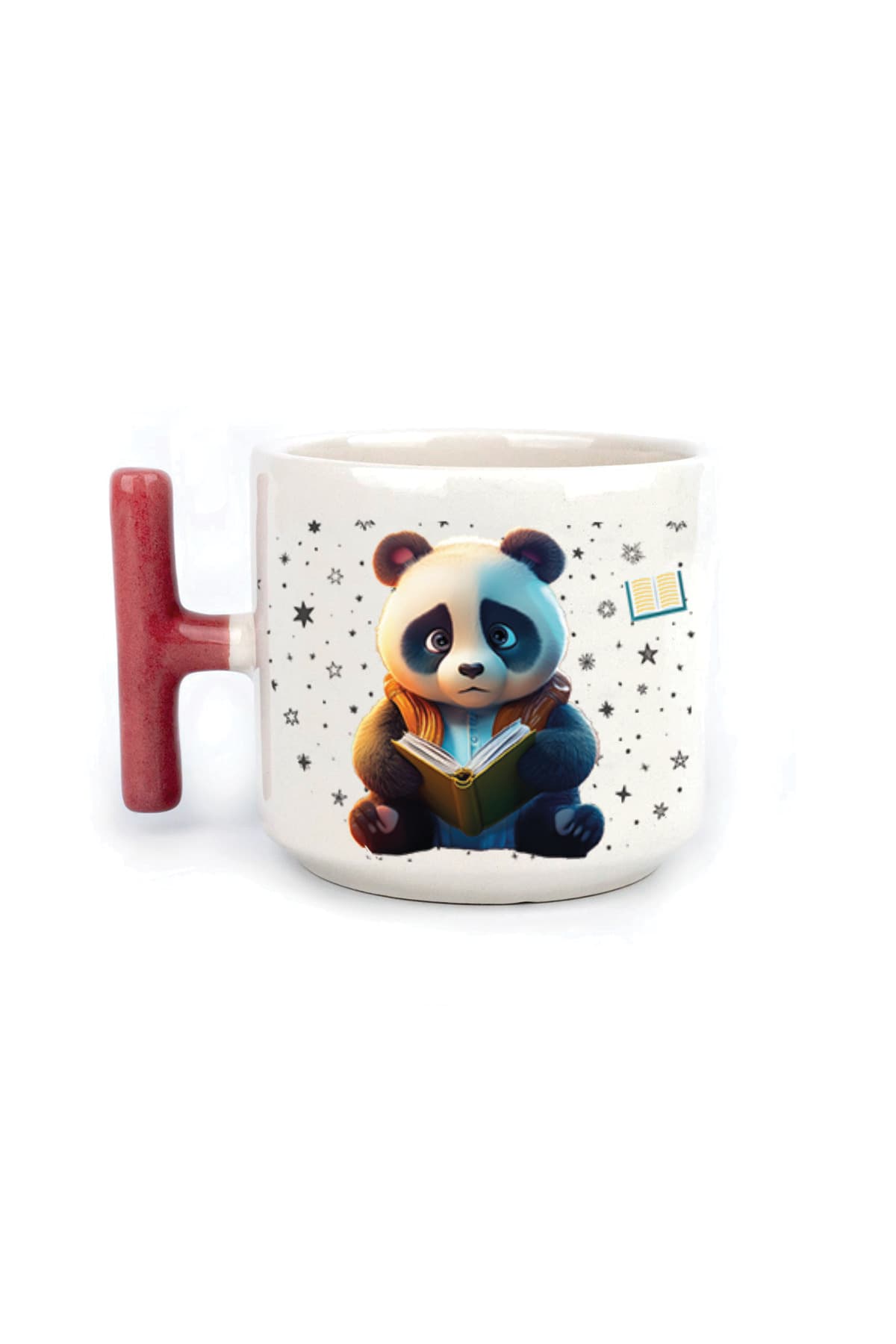Sad Üzgün Panda Meslek: Öğrenci Baskılı Kırmızı Kulplu T Kupa - Öğrenciye Hediye Bardak Fincan Mug