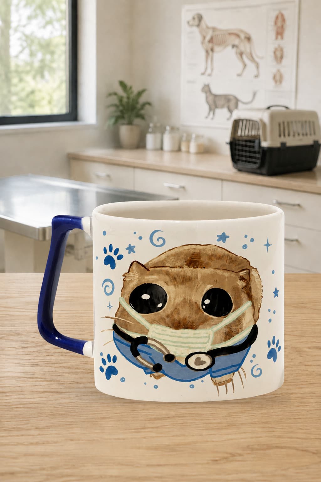 Sad Üzgün Hamster Meslek: Veteriner Baskılı Lacivert Kulplu Prime Kupa - Veterinere Hediye Bardak