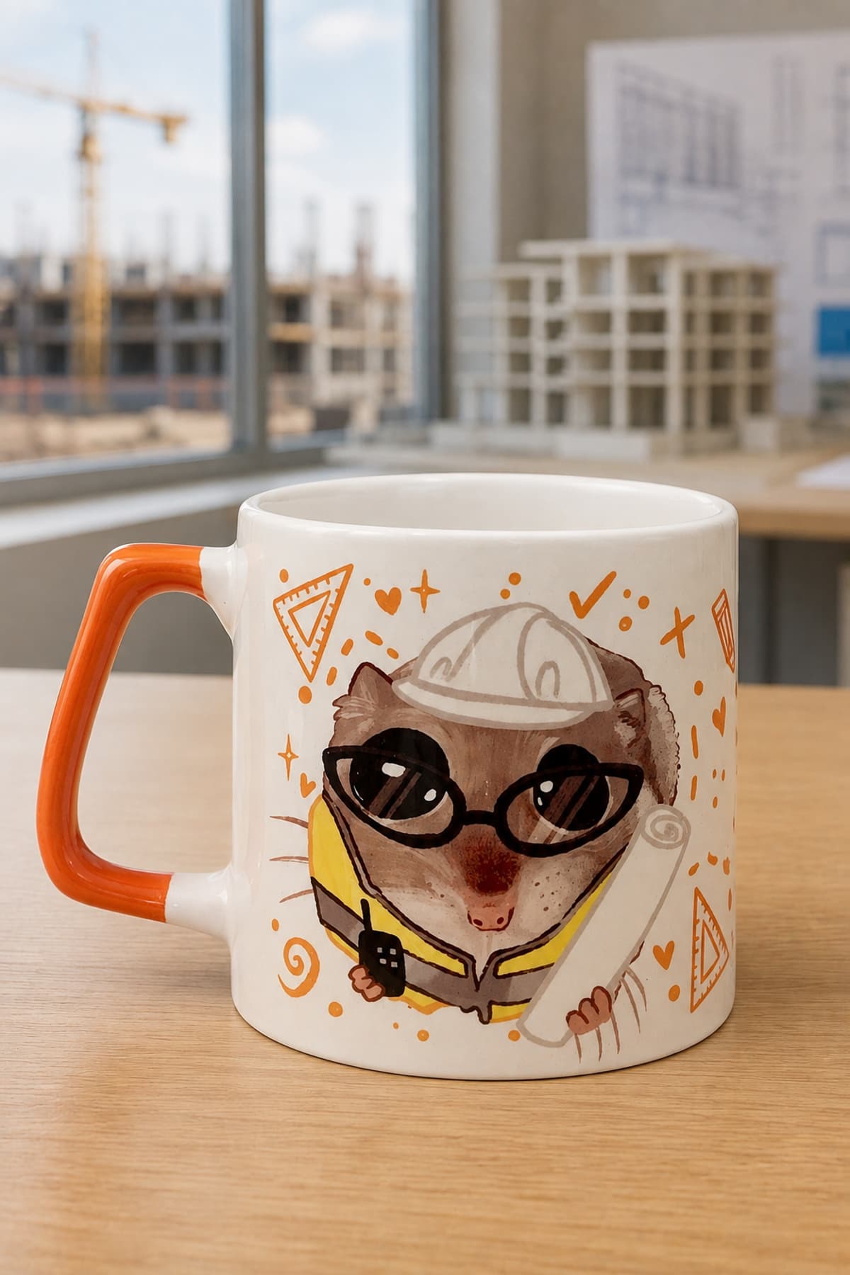 Sad Üzgün Hamster Meslek:inşaat Mühendisi Baskılı Turuncu Kulplu Prime Kupa Bardak Fincan Mug