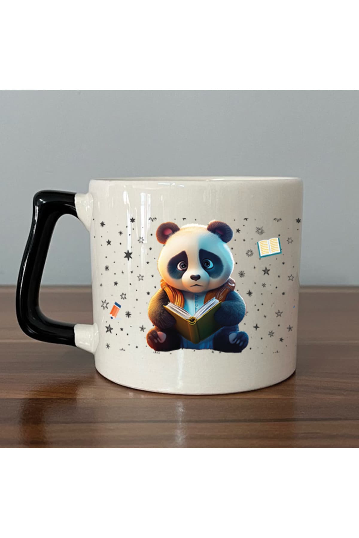 Sad Üzgün Panda Meslek: Öğrenci Baskılı Siyah Kulplu Prime Kupa - Öğrenciye Hediye Bardak Fincan Mug