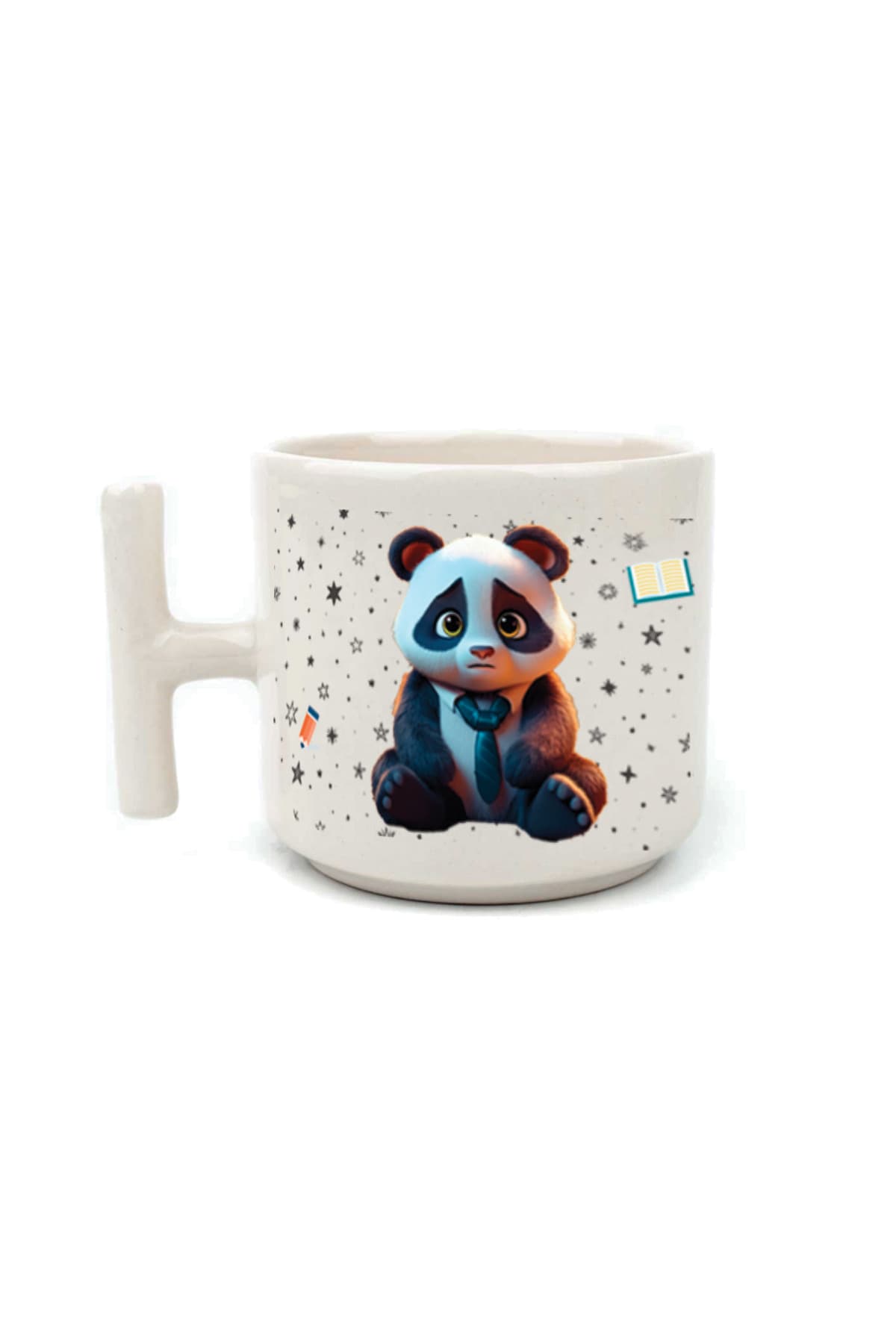 Sad Üzgün Panda Meslek: Öğretmen Baskılı Beyaz Kulplu T Kupa - Öğretmene Hediye Bardak Fincan Mug