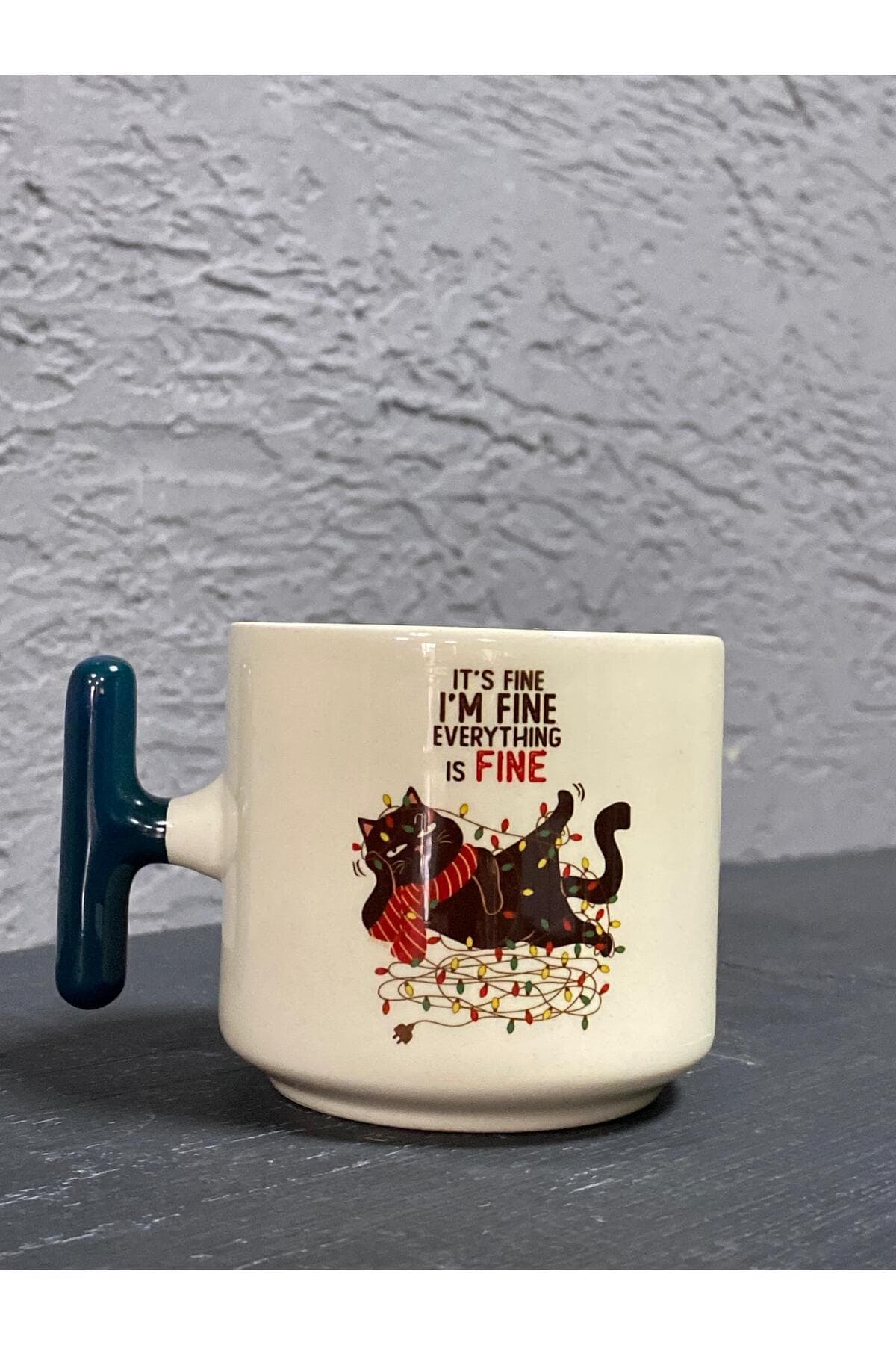 It`s Fine, I`am Fine, Baskılı Yeşil Kulplu T Kupa - Yılbaşı Hediyesi Bardak Fincan Model 00748