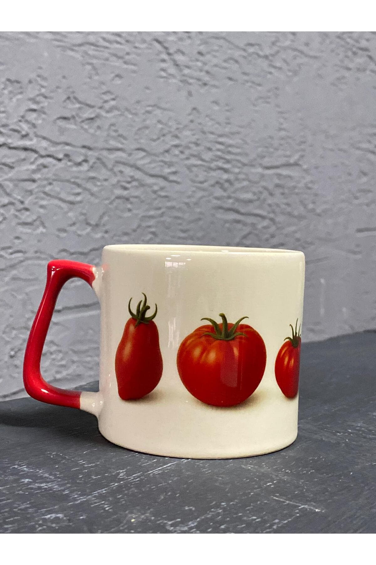 Domates Şekilli ve Yazılı Baskılı Kırmızı Kulplu Prime Kupa - Yılbaşı Hediyesi Bardak Fincan Mug