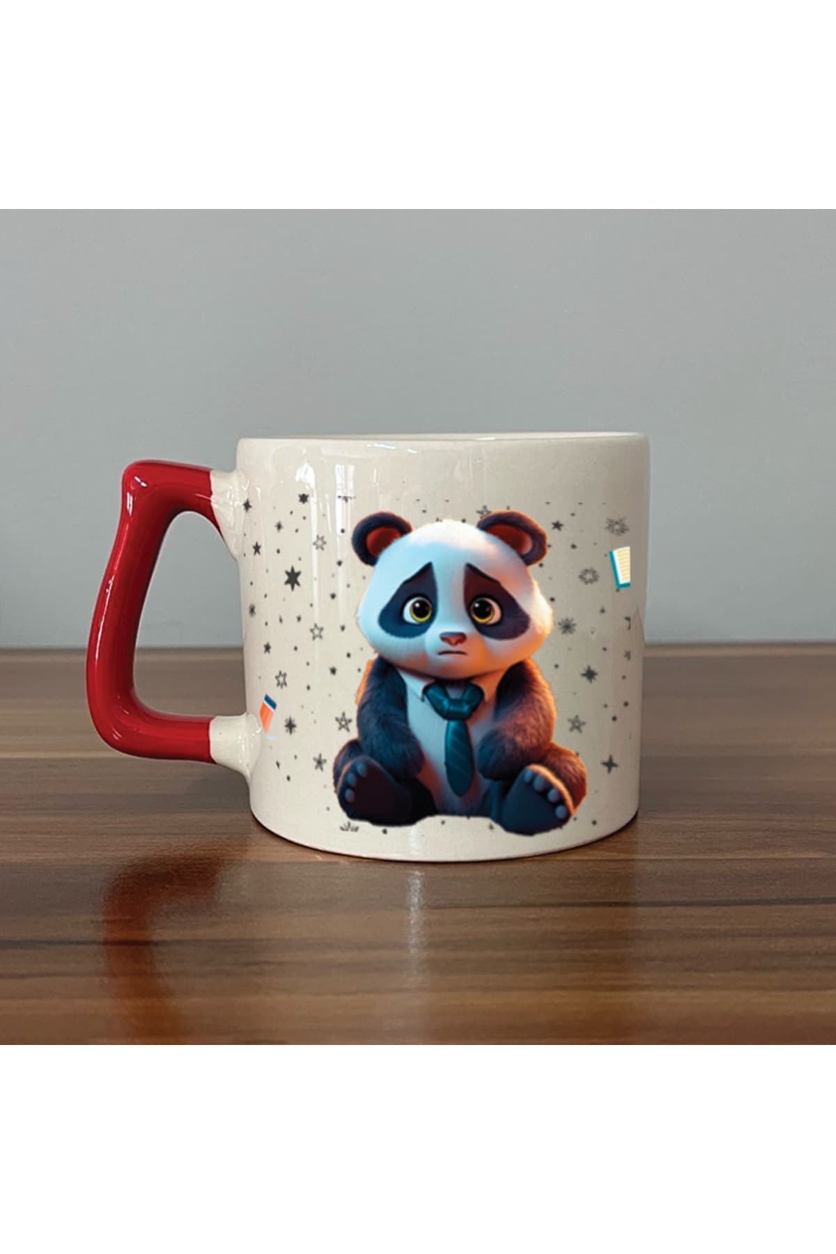 Sad Üzgün Panda Meslek: Öğretmen Baskılı Kırmızı Kulplu Prime Kupa - Öğretmene Hediye Bardak Fincan