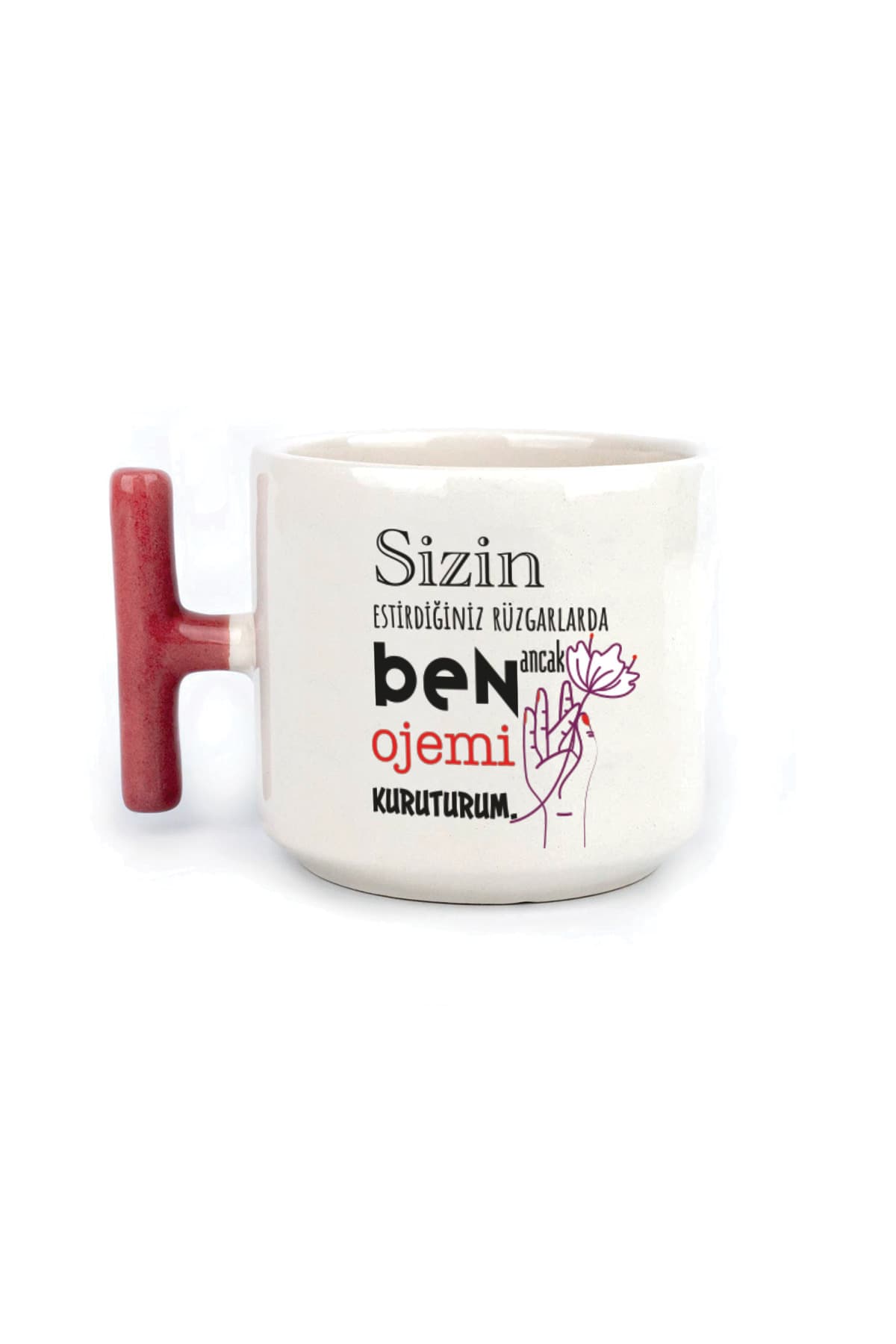 Sizin Estirdiğiniz Rüzgar İle Baskılı Kırmızı Kulplu T Kupa Bardak Fincan Mug