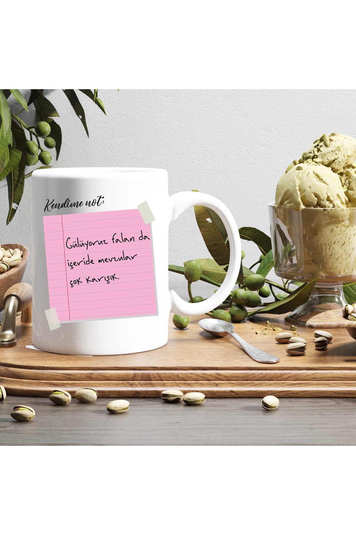 Kendime Not: Gülüyoruz Falan Da İçeride Mevzular Karışık Baskılı Beyaz Kupa Bardak Fincan Mug