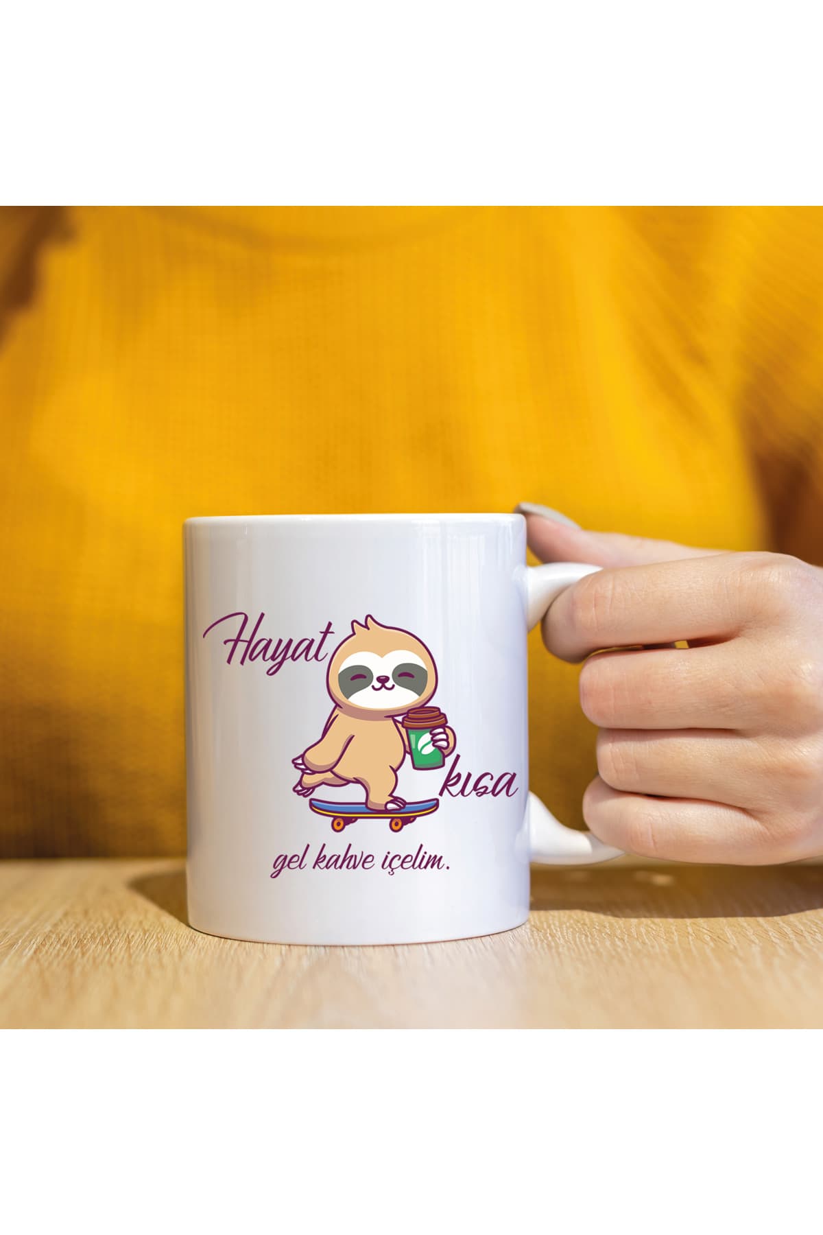 Hayat Kısa Gel Kahve İçelim Baskılı Beyaz Kupa Bardak Fincan Mug
