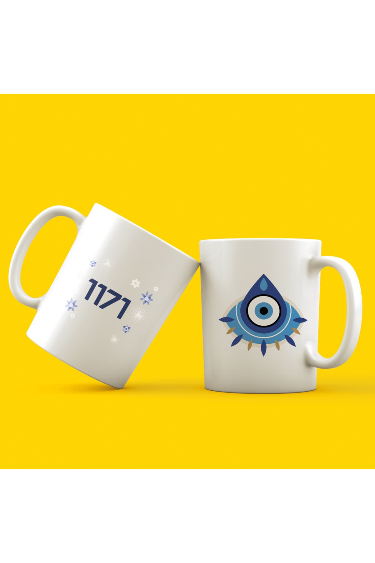 Nazar Boncuklu Sekans Sayılar 1.1.7.1 Baskılı Beyaz Kupa Bardak Fincan Mug