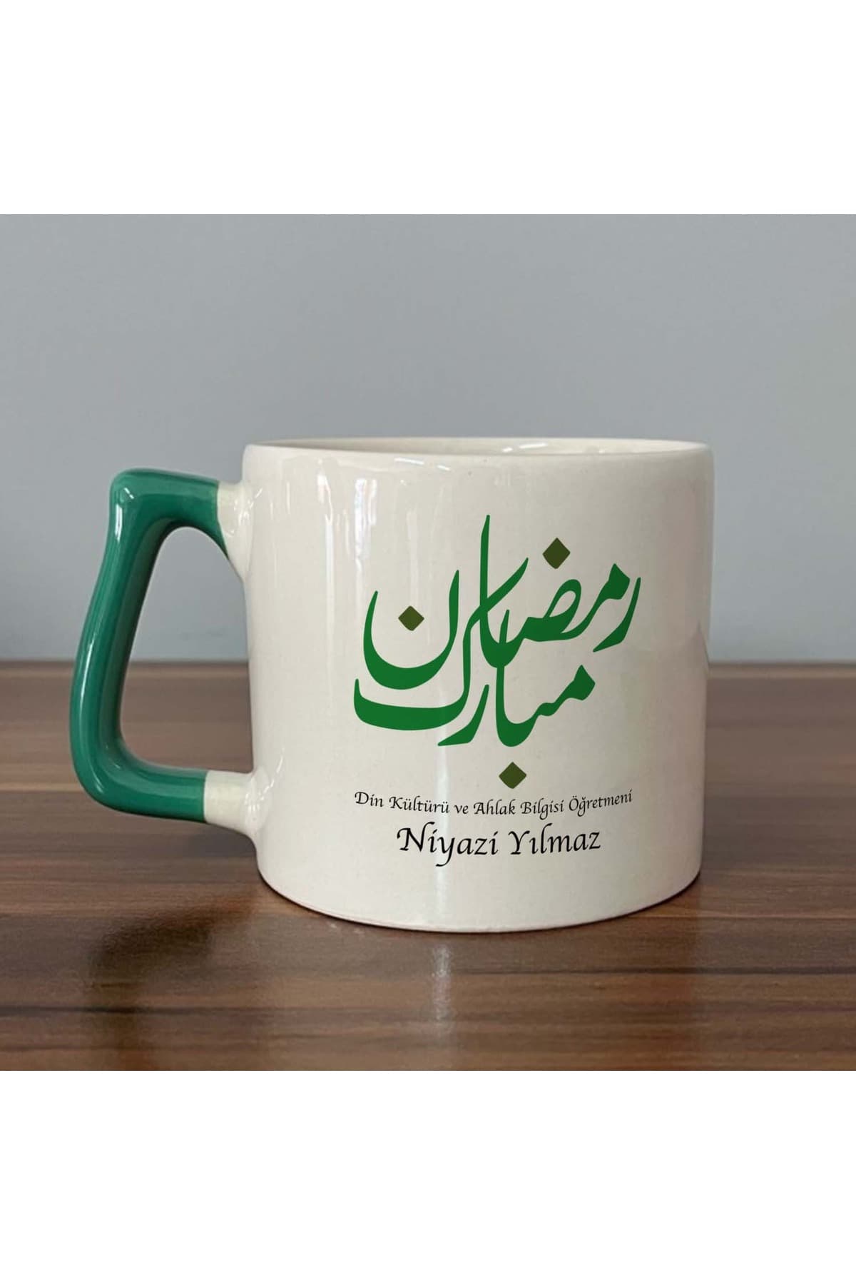 Kişiye Özel Din Kültürü ve Ahlak Bilgisi Öğretmeni Baskılı Yeşil Kulplu Prime Kupa Model 00813