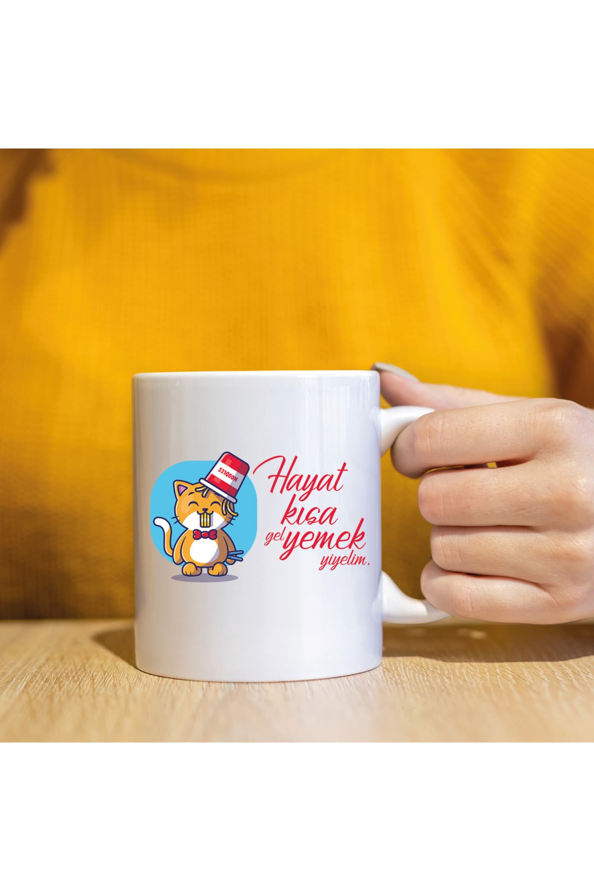 Hayat Kısa Yemek Yiyelim Baskılı Beyaz Kupa Bardak Fincan Mug