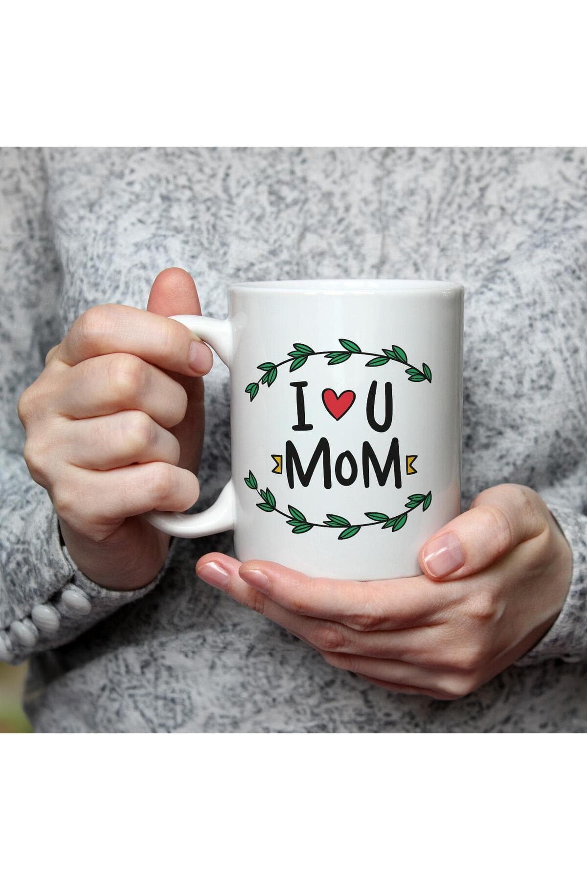 I Love You Mom Baskılı Beyaz Kupa - Anneye Hediye Bardak Fincan Mug