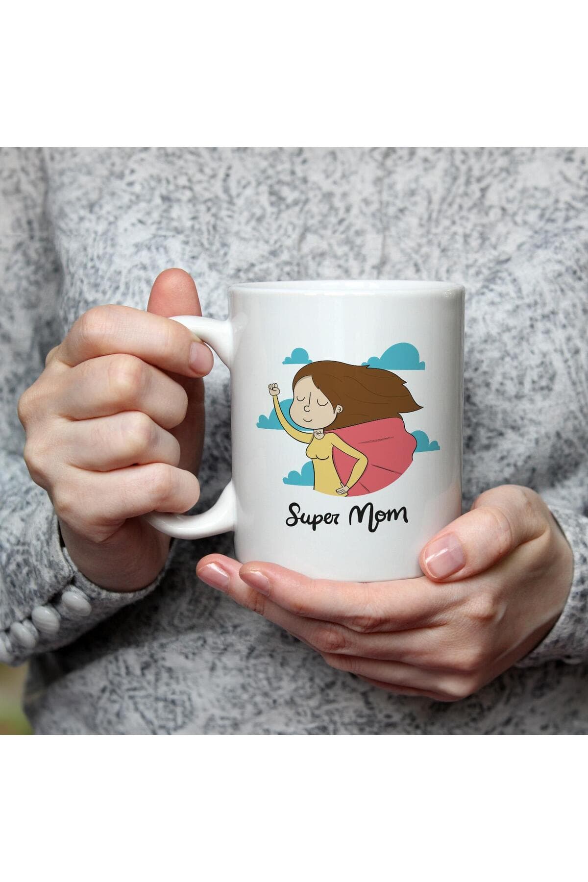 Süper Mom Pelerin Baskılı Beyaz Kupa - Anneye Hediye Bardak Fincan Mug