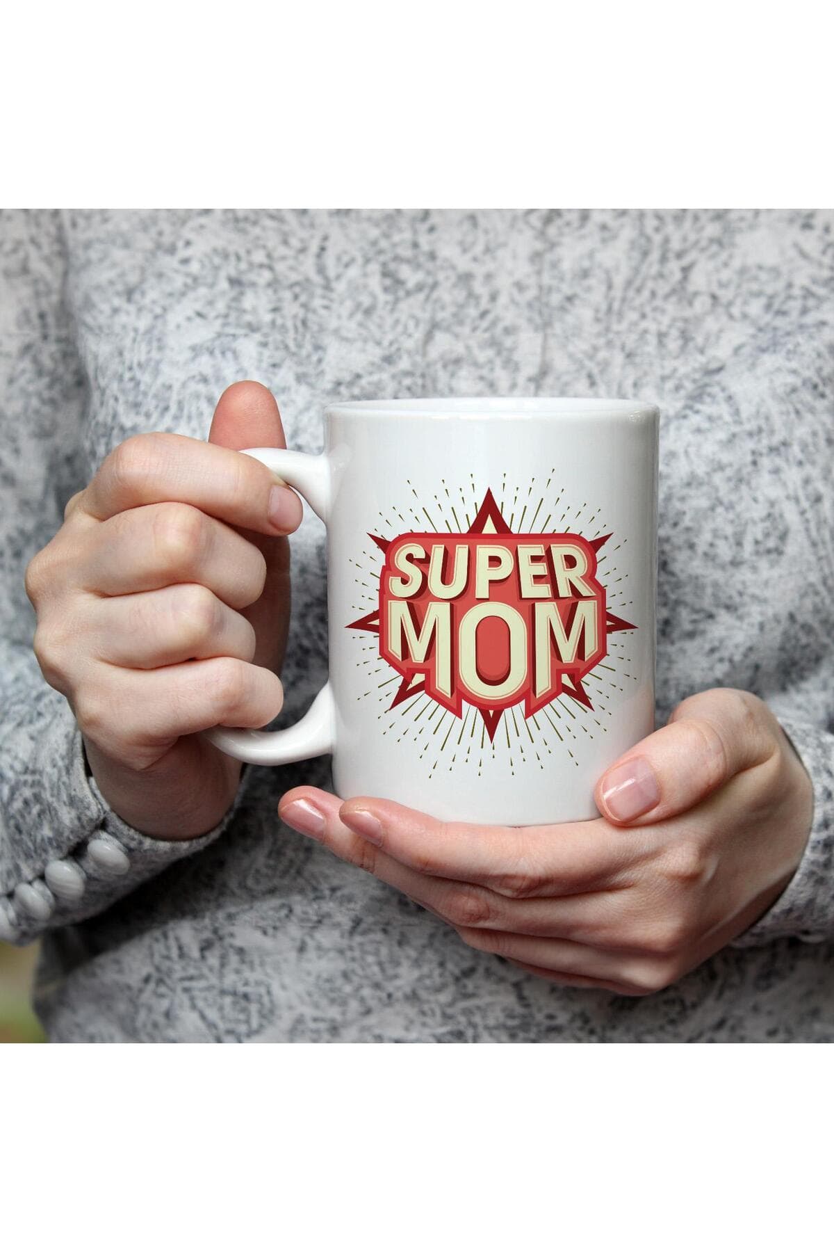 Süper Mom Baskılı Beyaz Kupa - Anneye Hediye Bardak Fincan Mug