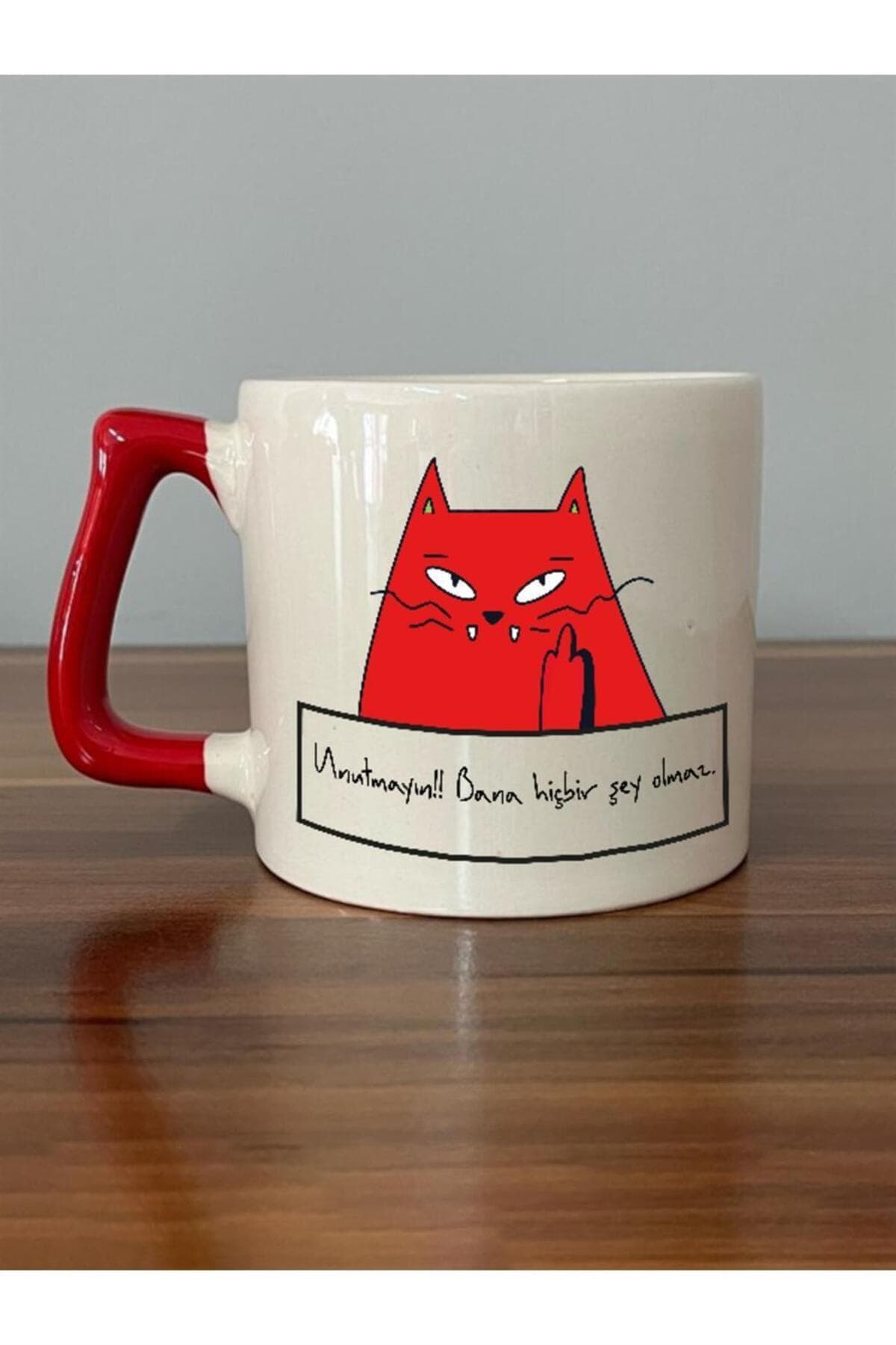 Unutmayın Bana Hiçbir Şey Olmaz Baskılı Kırmızı Kulplu Prime Kupa Bardak Fincan Mug