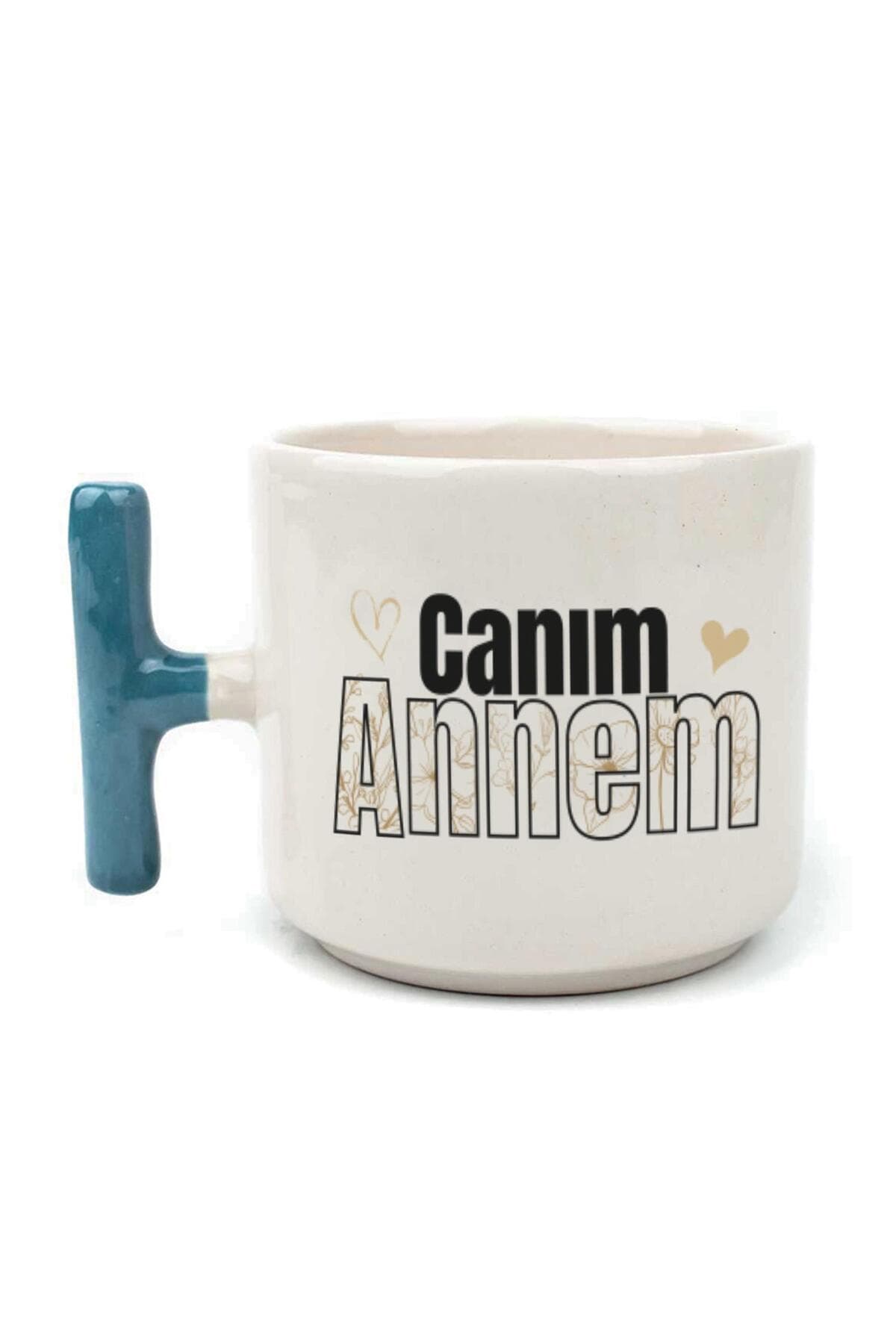 Canım Annem Baskılı Mavi Kulplu T Kupa - Anneye Hediye Bardak Fincan Mug