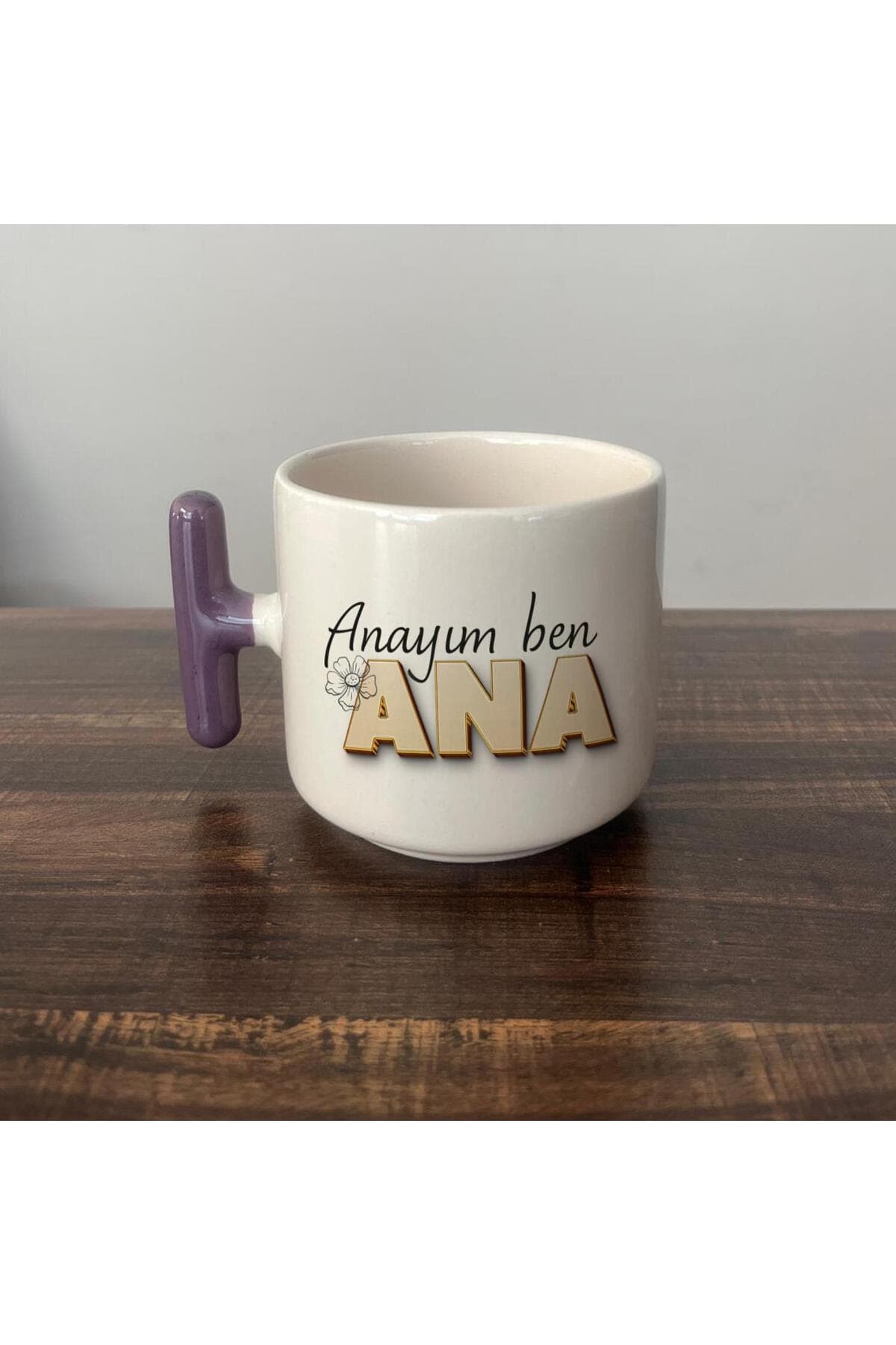Anayım Ben Ana Baskılı Mor Kulplu T Kupa Bardak Fincan Mug