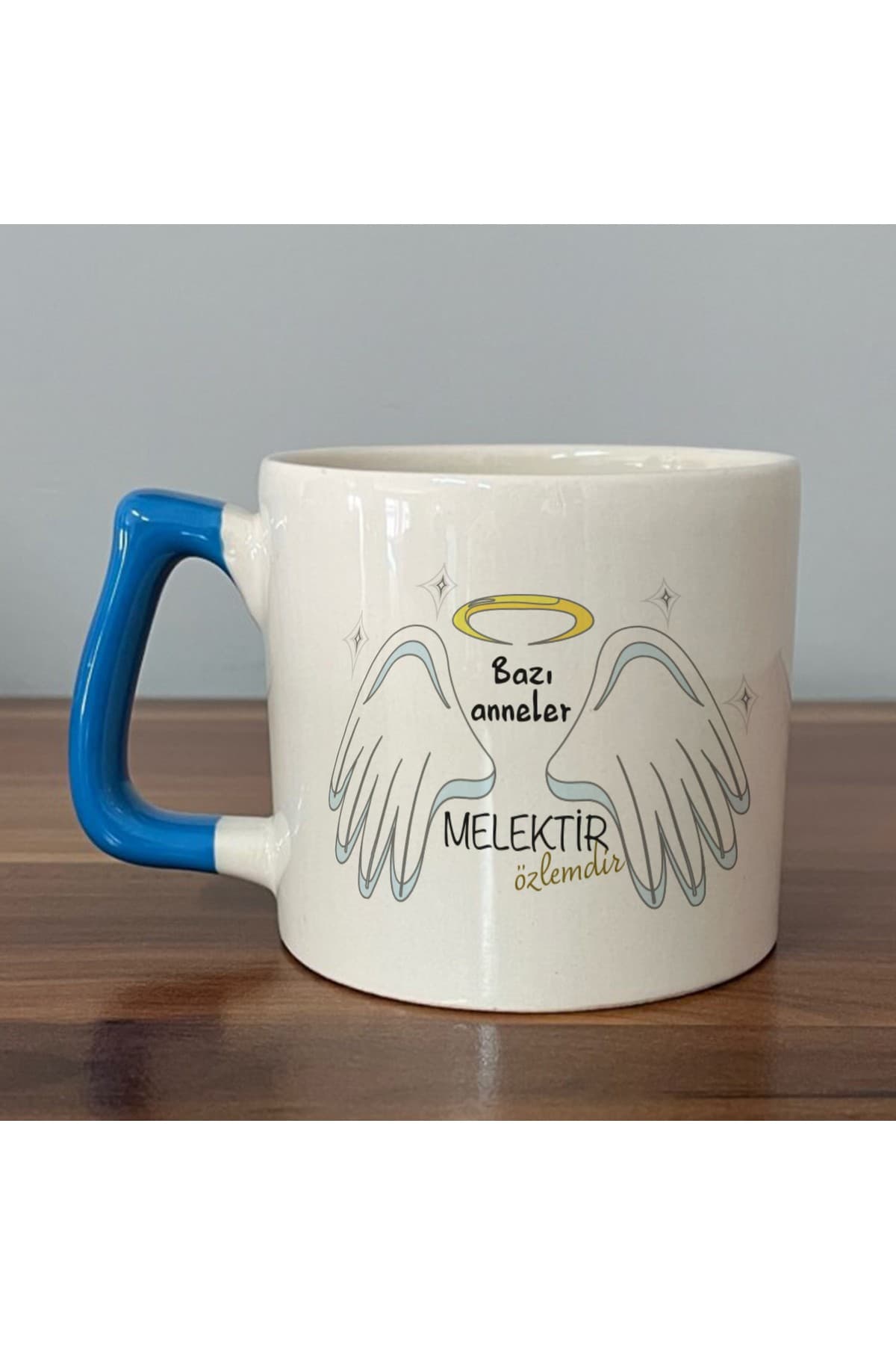 Bazı Anneler Melektir Baskılı Mavi Kulplu Prime Kupa - Anneye Hediye Bardak Fincan Mug