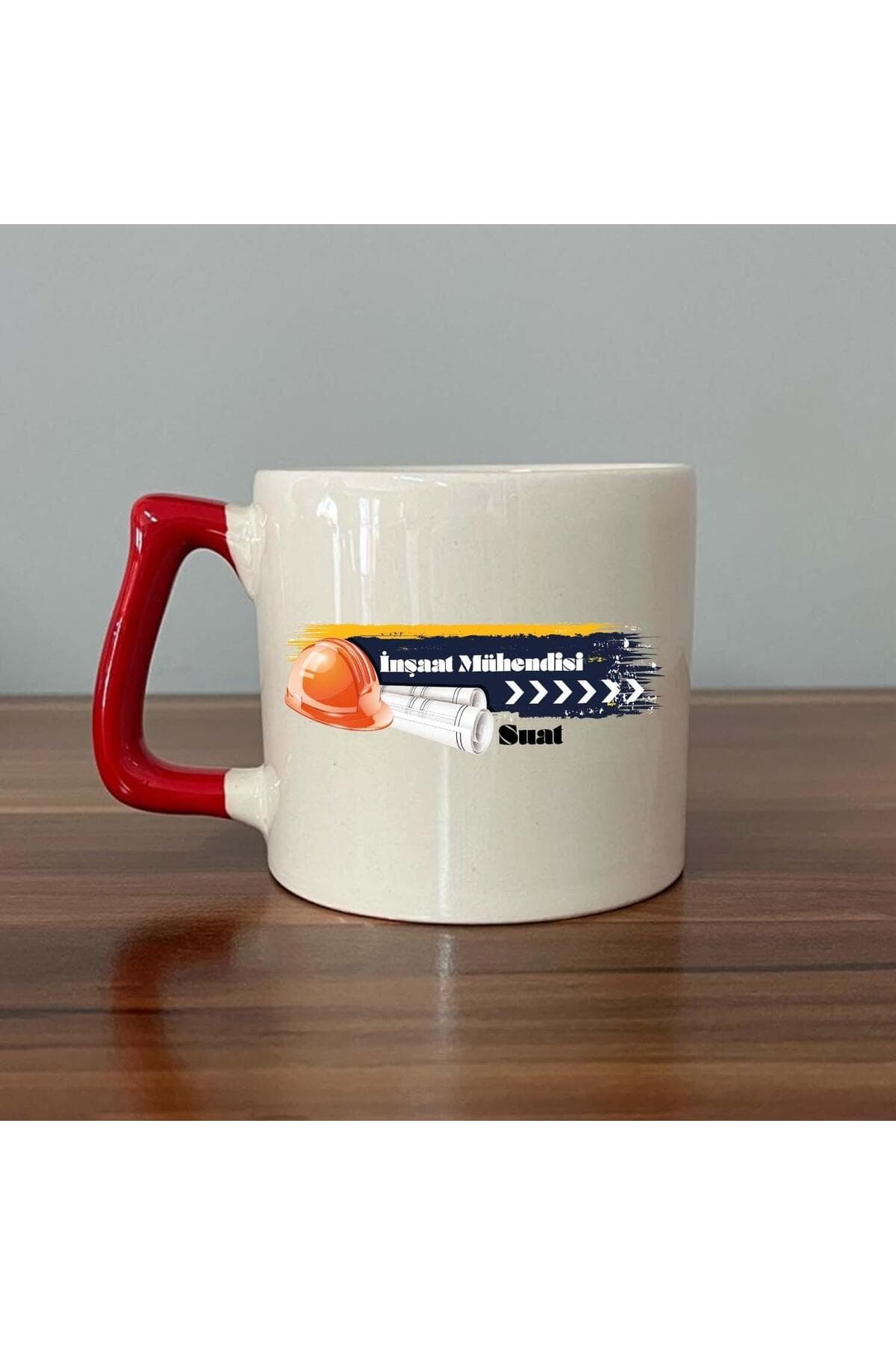 Kişiye Özel İnşaat Mühendisi Baskılı Kırmızı Kulplu Prime Kupa Bardak Fincan Mug