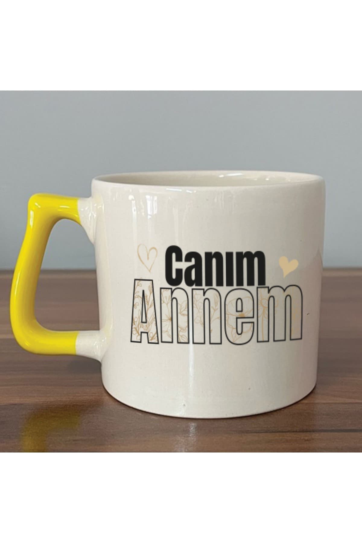 Canım Annem Baskılı Sarı Kulplu Prime Kupa - Anneye Hediye Bardak Fincan Mug