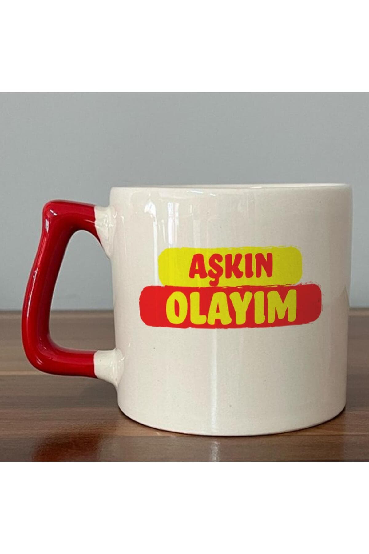 Aşkın Olayım Baskılı Kırmızı Kulplu Prime Kupa - Sevgiliye Hediye Bardak Fincan Mug