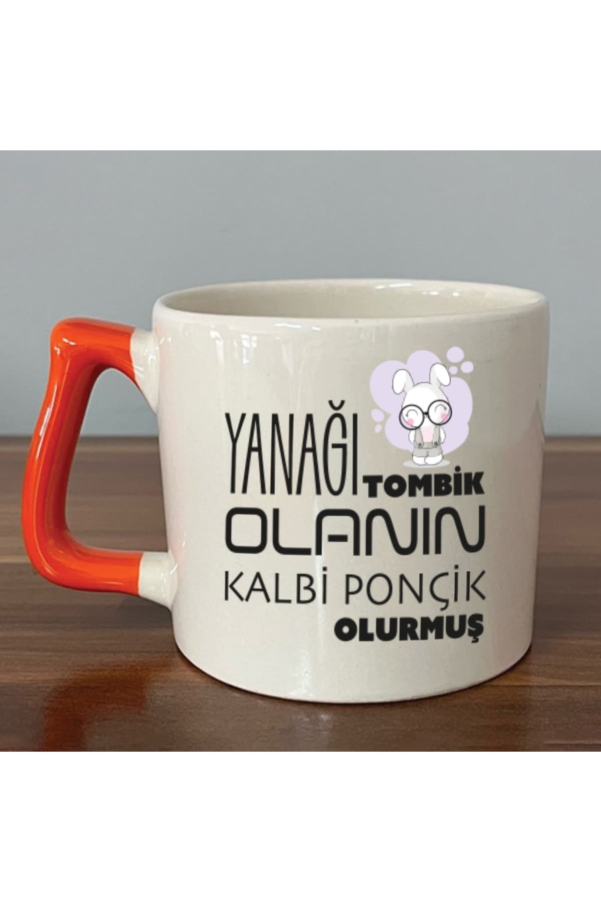Yanağı Tombik Olanın Baskılı Turuncu Kulplu Prime Kupa Bardak Fincan Mug