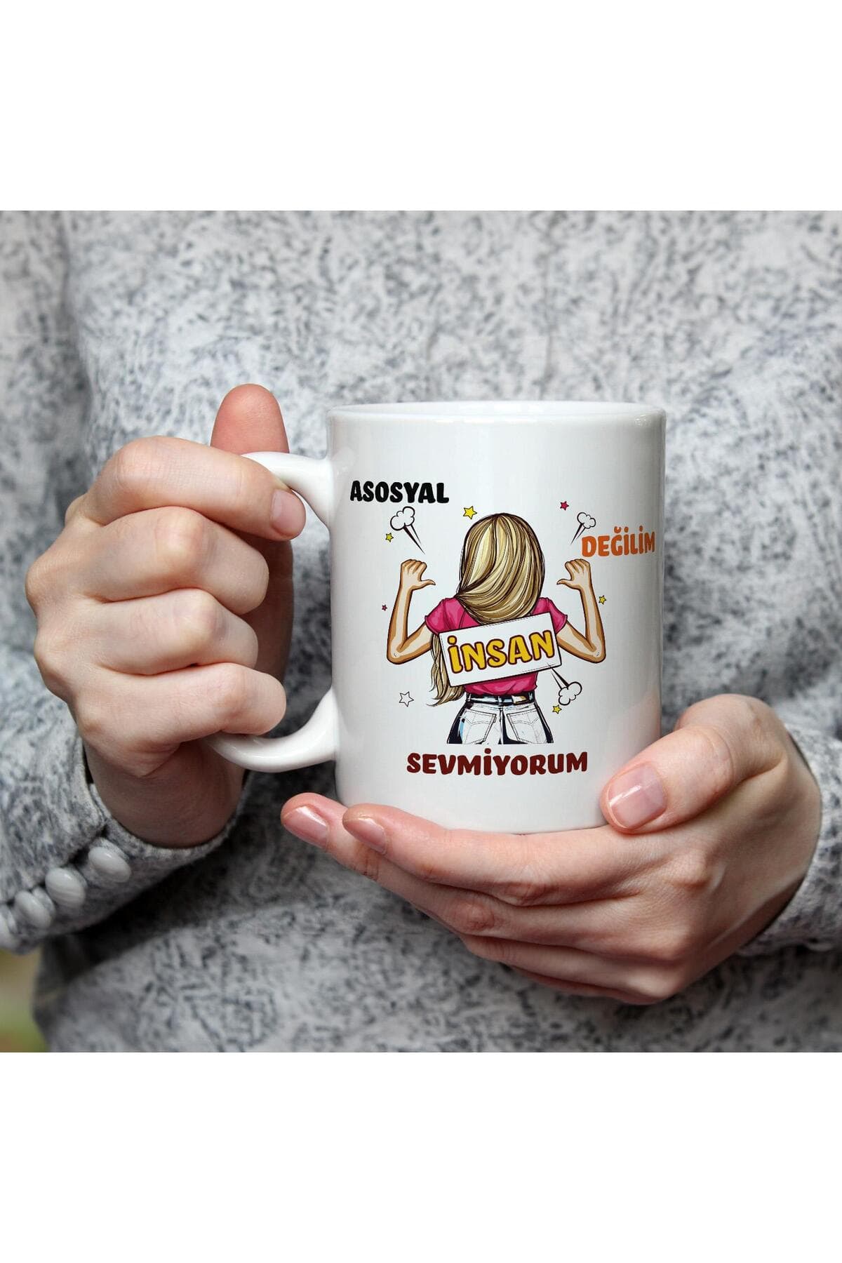 Asosyal Değilim İnsan Sevmiyorum Baskılı Beyaz Kupa Bardak Fincan Mug