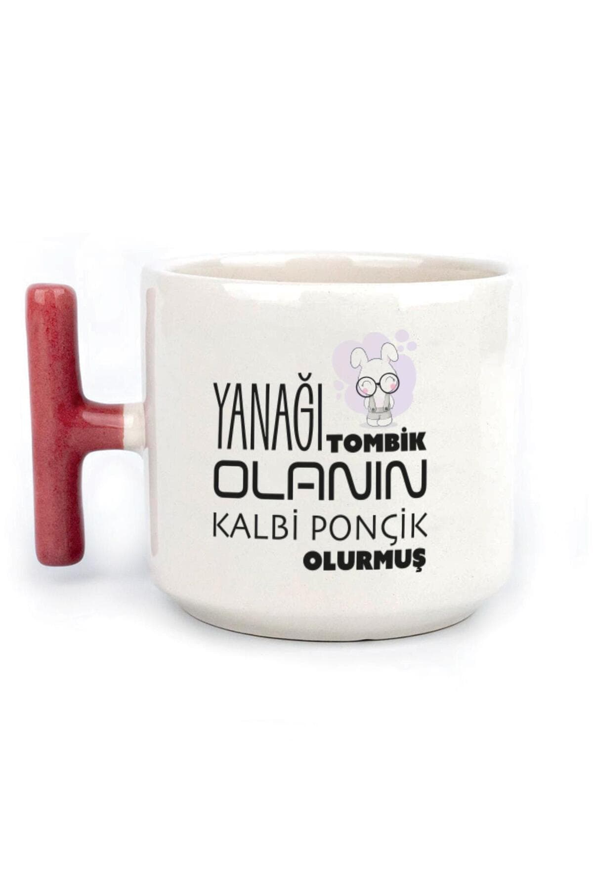 Yanağı Tombik Olanın Baskılı Kırmızı Kulplu T Kupa Bardak Fincan Mug