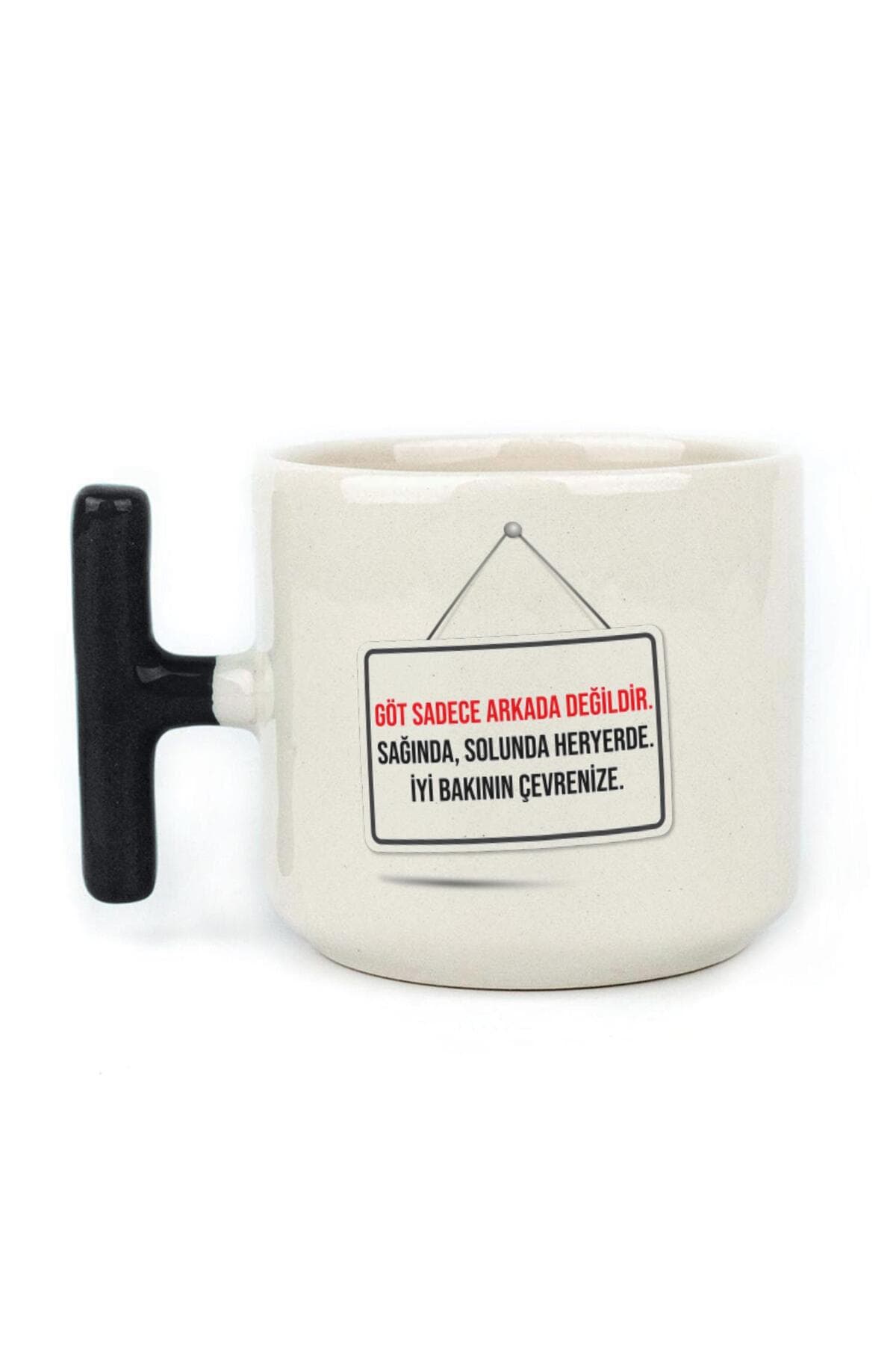 G*t Sadece Arkada Değildir Baskılı Siyah Kulplu T Kupa - Komik Hediye Bardak Fincan Mug