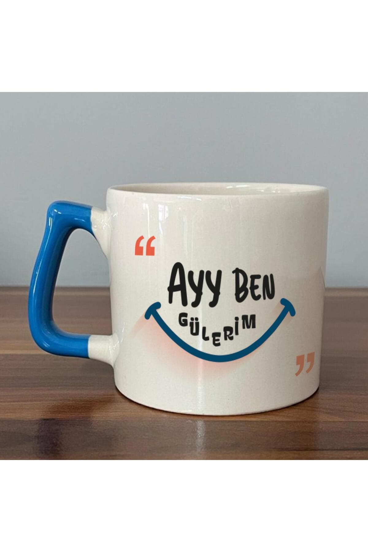 Ayy Ben Gülerim Baskılı Mavi Kulplu Prime Kupa Bardak Fincan Mug