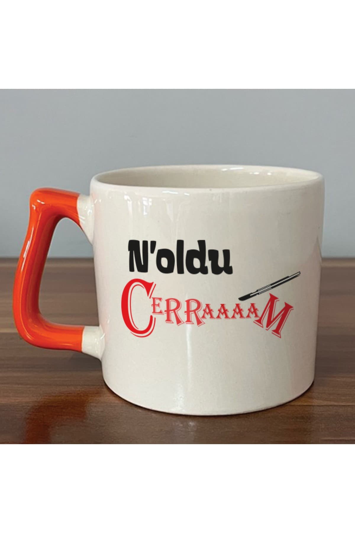 Noldu Cerraaaam Baskılı Turuncu Kulplu Prime Kupa Bardak Fincan Mug