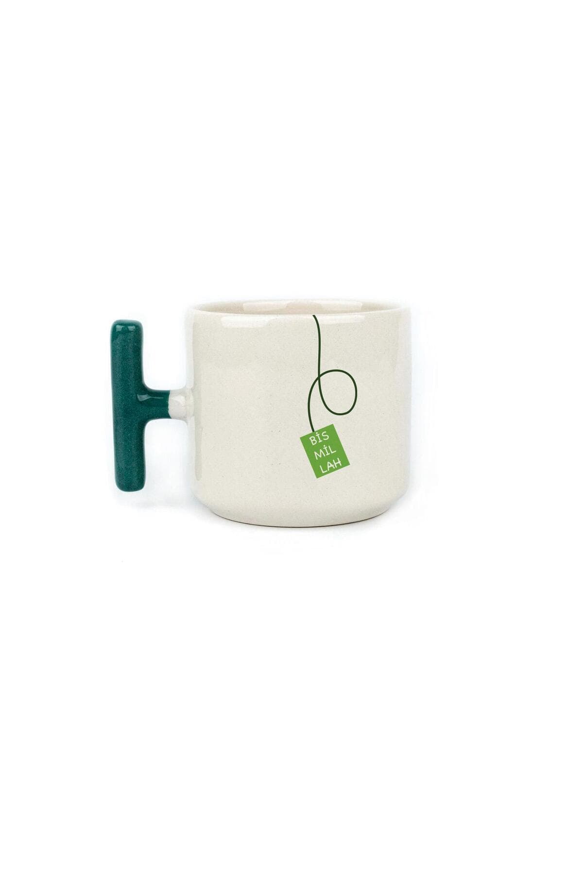 Bismillah Baskılı Yeşil Kulplu T Kupa Bardak Fincan Mug Model 00846