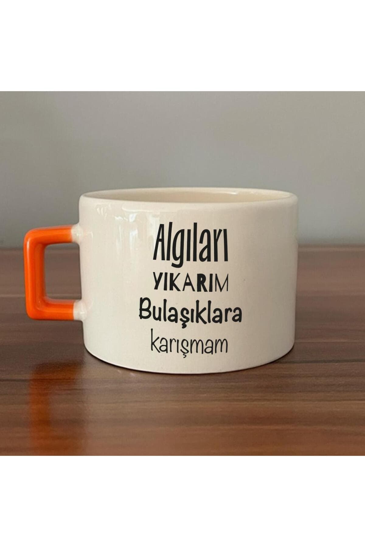 Algıları Yıkarım Bulaşıklara Karışmam Baskılı Kulplu Kare Kupa Bardak Fincan Mug