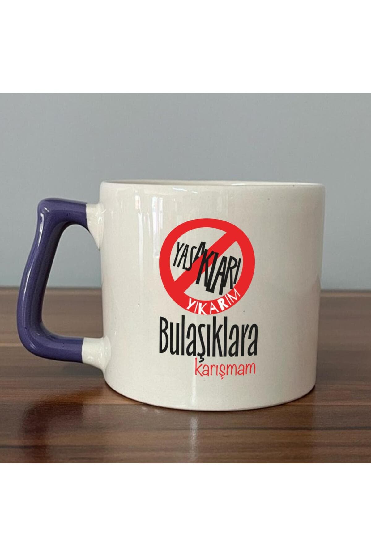 Yasakları Yıkarım Bulaşıklara Karışmam Baskılı Mor Kulplu Prime Kupa Bardak Fincan Mug