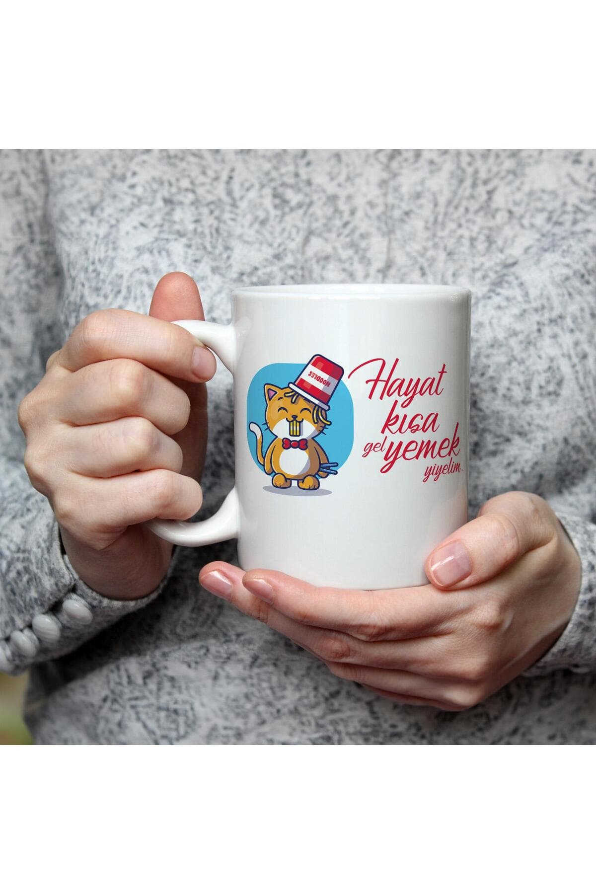 Hayat Kısa Gel Yemek Yiyelim Baskılı Beyaz Kupa Bardak Fincan Mug