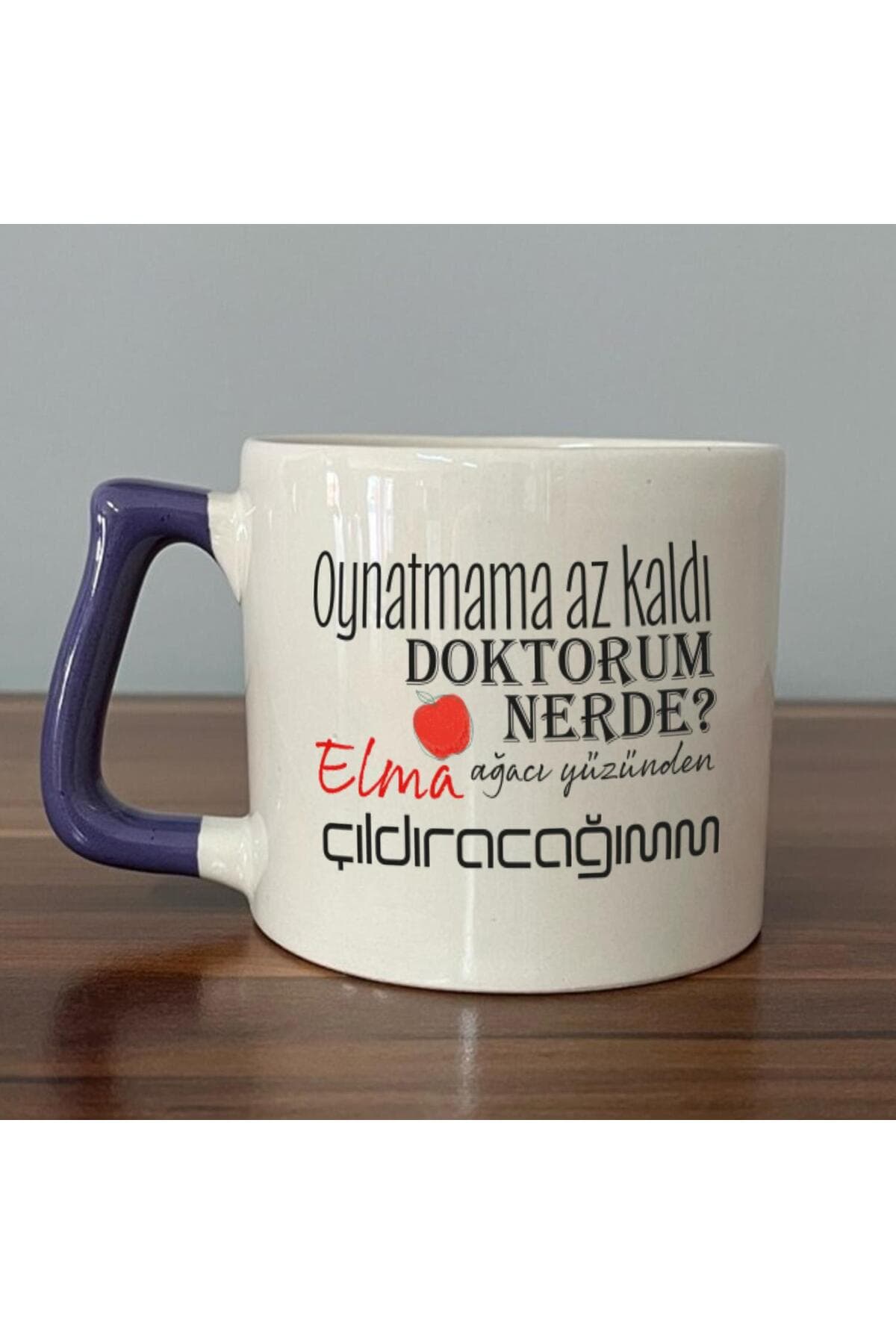Oynatmama Az Kaldı Doktorum Nerede Baskılı Mor Kulplu Prime Kupa - Doktora Hediye Bardak Fincan Mug