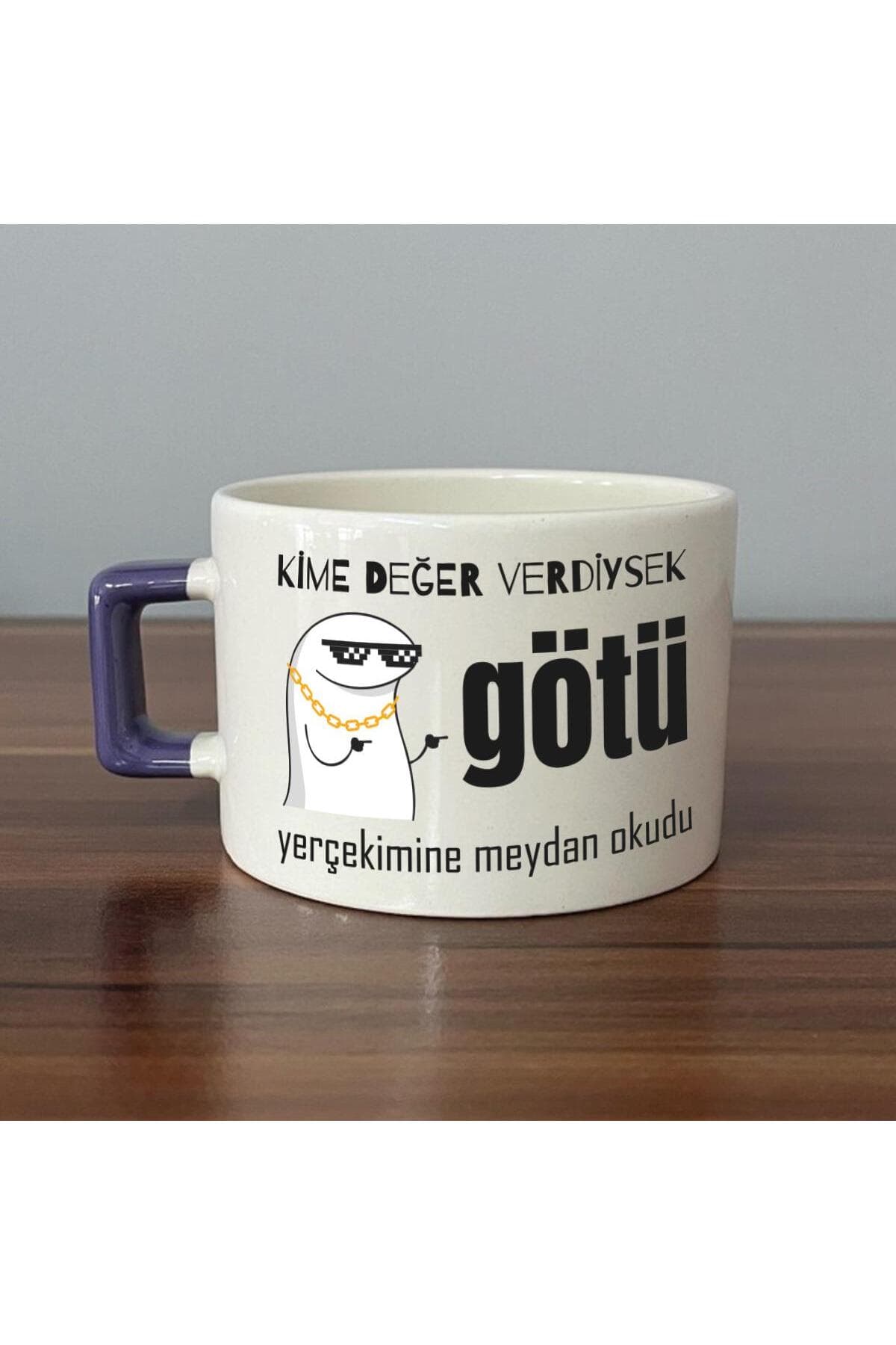Kime Değer Verdiysek G*tü Yerçekimine Meydan Okudu Baskılı Mor Kulplu Kare Kupa - Komik Hediye