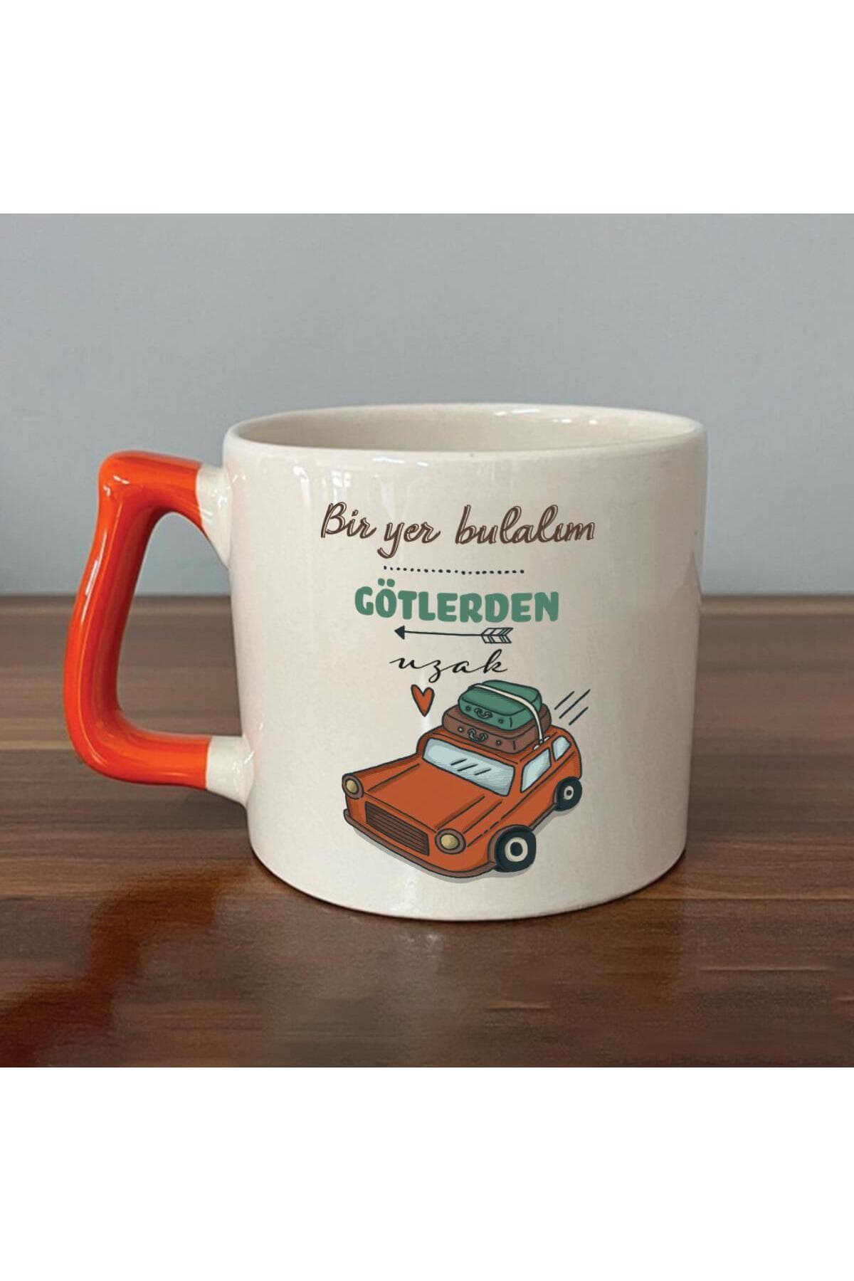 Bir Yer Bulalım G*tlerden Uzak Baskılı Turuncu Kulplu Prime Kupa - Komik Hediye Bardak Fincan Mug